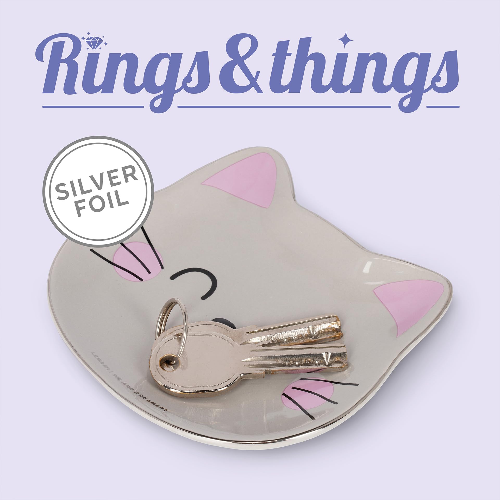 Legami - Piattino in Ceramica Rings & Things!, Svuotatasche Donna, Uomo, Piattino Originale Decorato, Portaoggetti Contenitore per Chiavi, Anelli, Orecchini, Accessori, Kitty