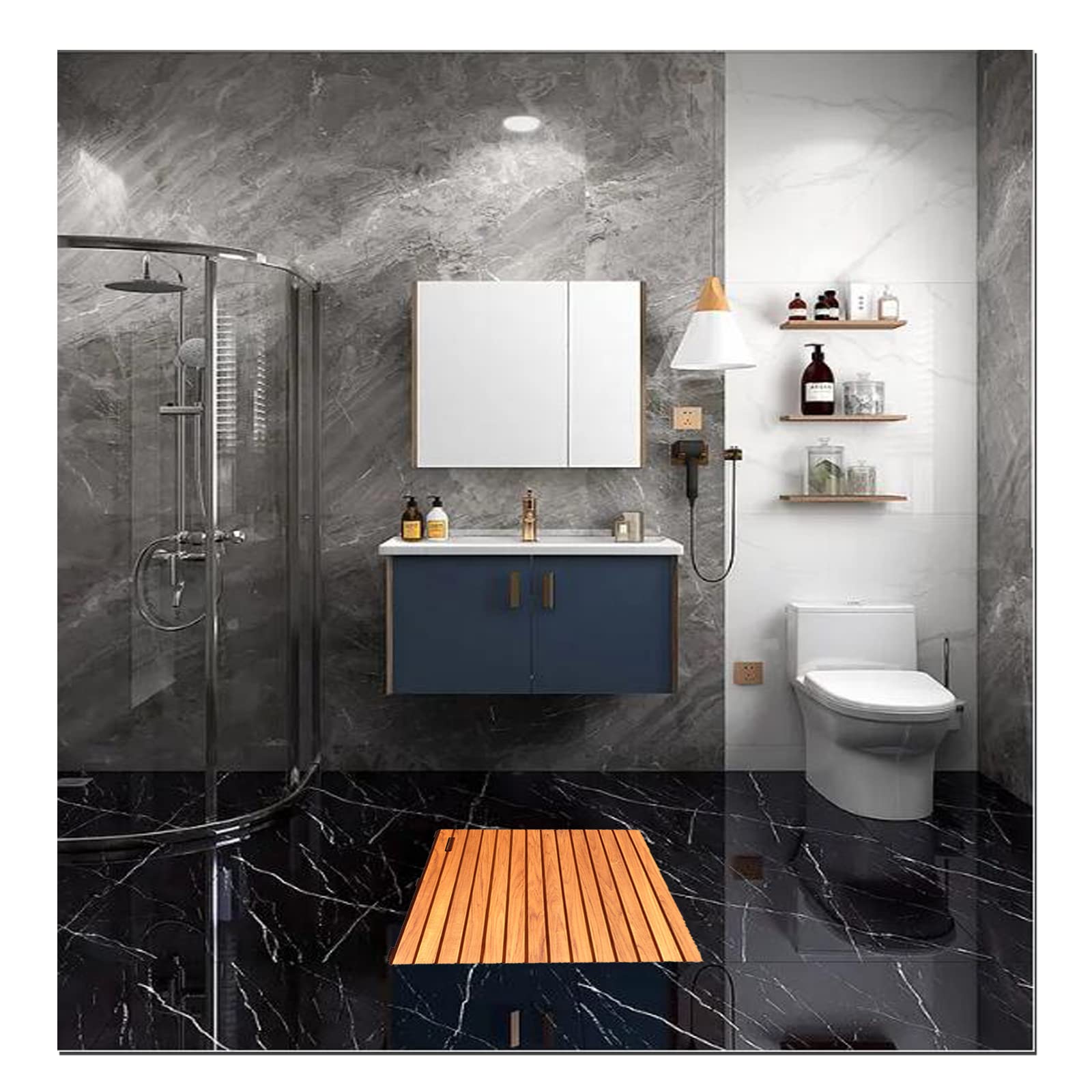 Pedana Doccia in Legno,Tappetino da Bagno in Legno di bambù per Doccia - Tappetino da Bagno Impermeabile Antiscivolo per Interni Ed Esterni Personalizzabile,70x100cm/28x39in