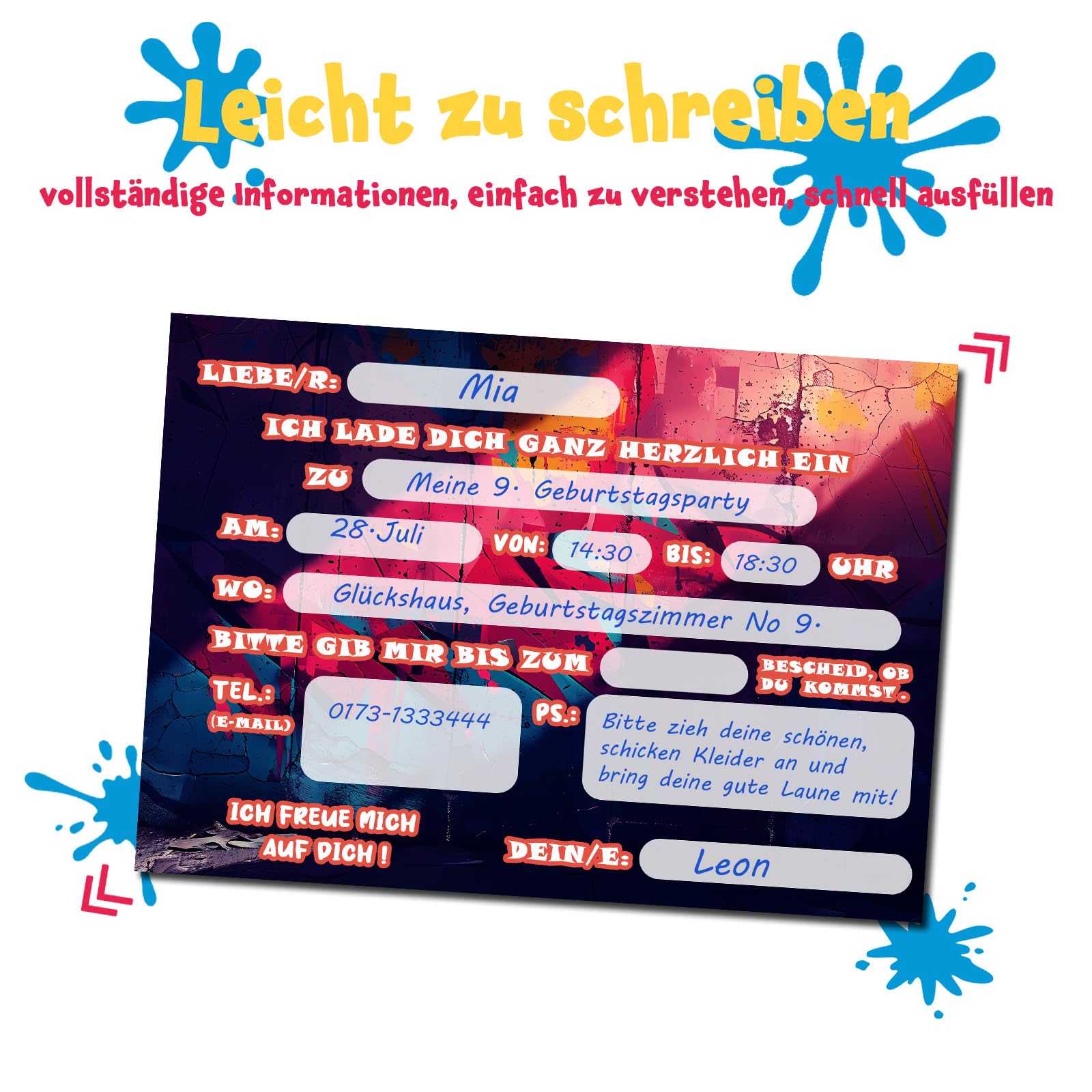 Vielucks Lot De 15 Cartes D'invitation Graffiti Originales - Format A6