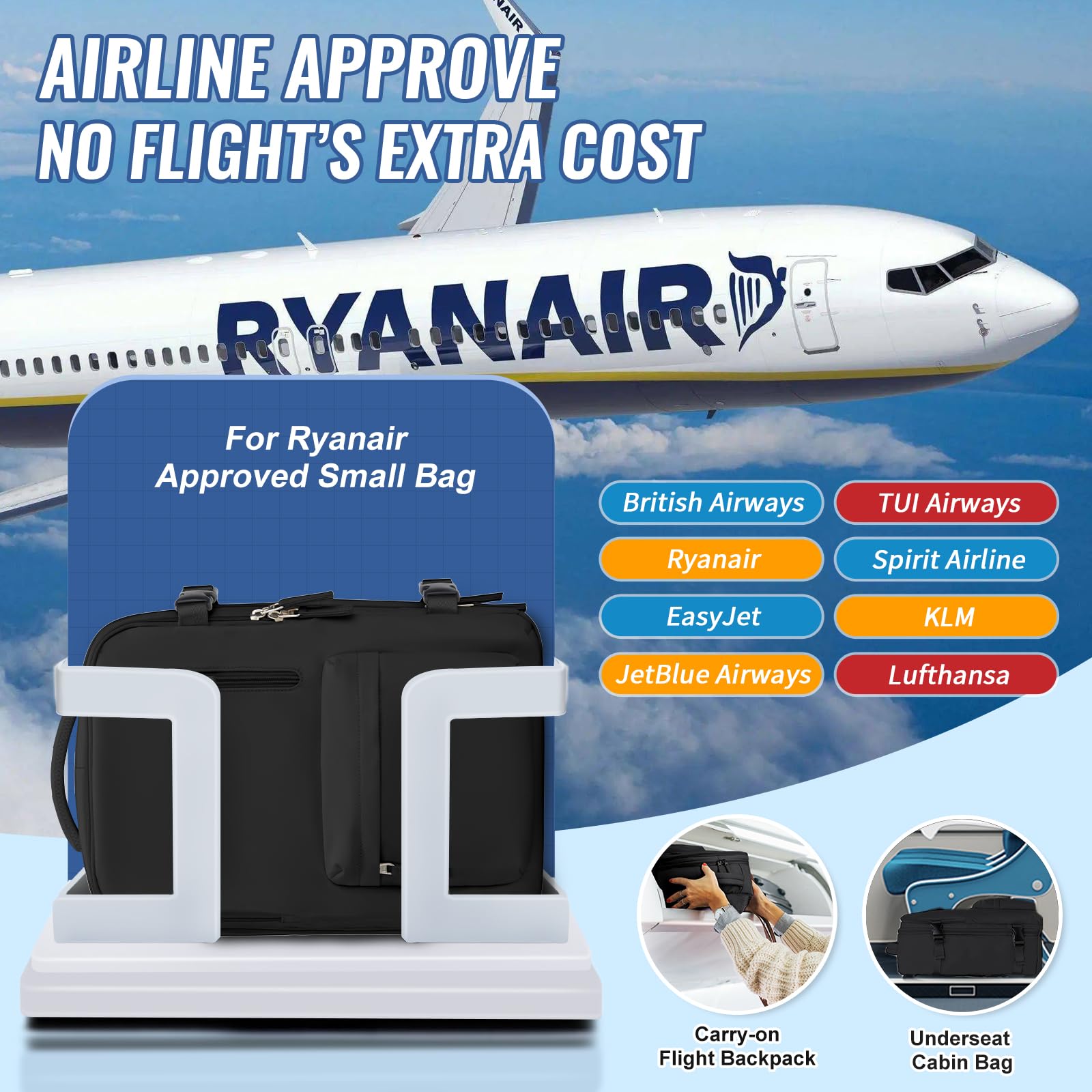SZLX Zaino Ryanair 40x30x20 Sottovuoto Bagaglio a Mano 40x20x25 Donna Zaino da Viaggio 40x30x20 Wizzair Borse da Cabina per Easyjet 45x36x20 Uomo per Laptop 14 Pollici con Porta USB e Porta Scarpe