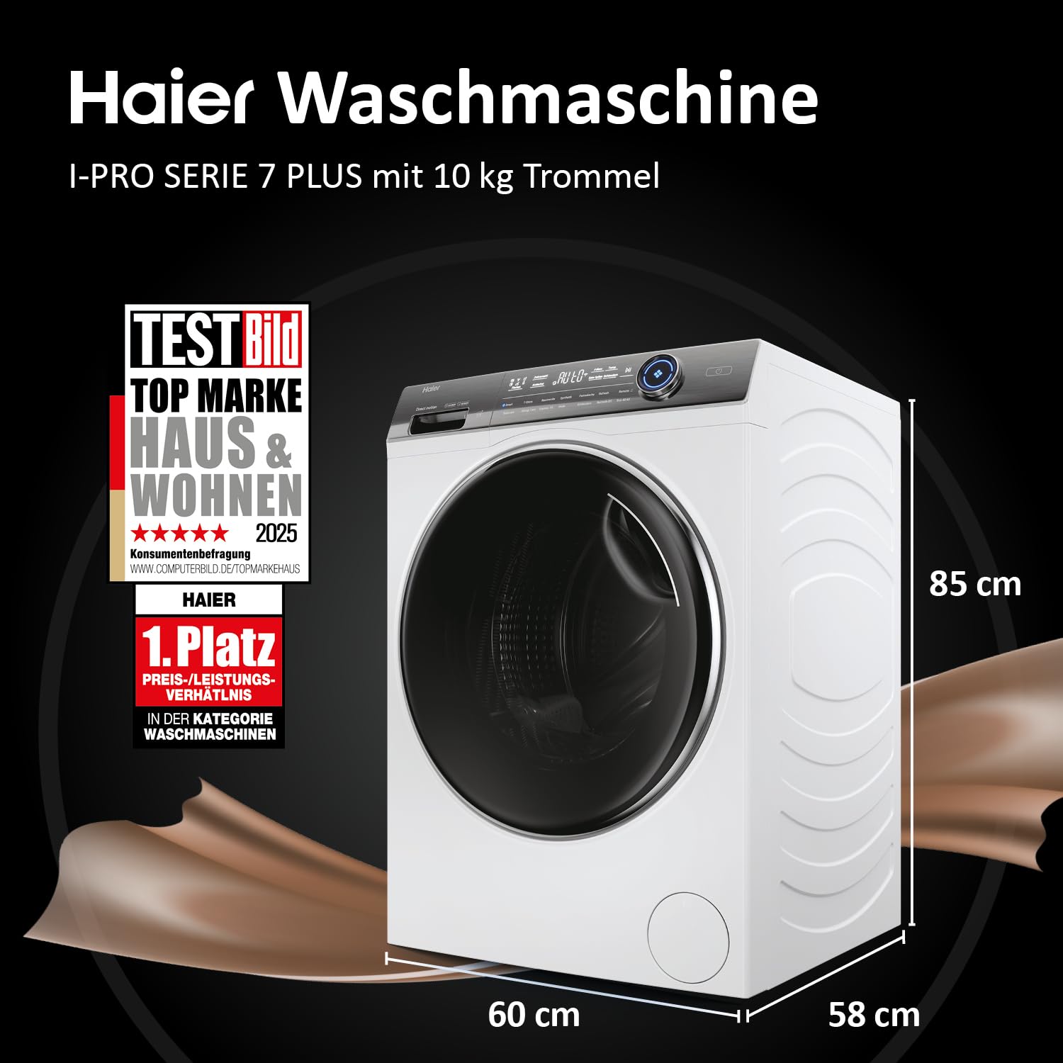 Haier I-PRO SERIE 7 PLUS HW100-BD14979U1 Frontlader Waschmaschine 10kg 1400 U/Min A-Effizienz Direktantrieb