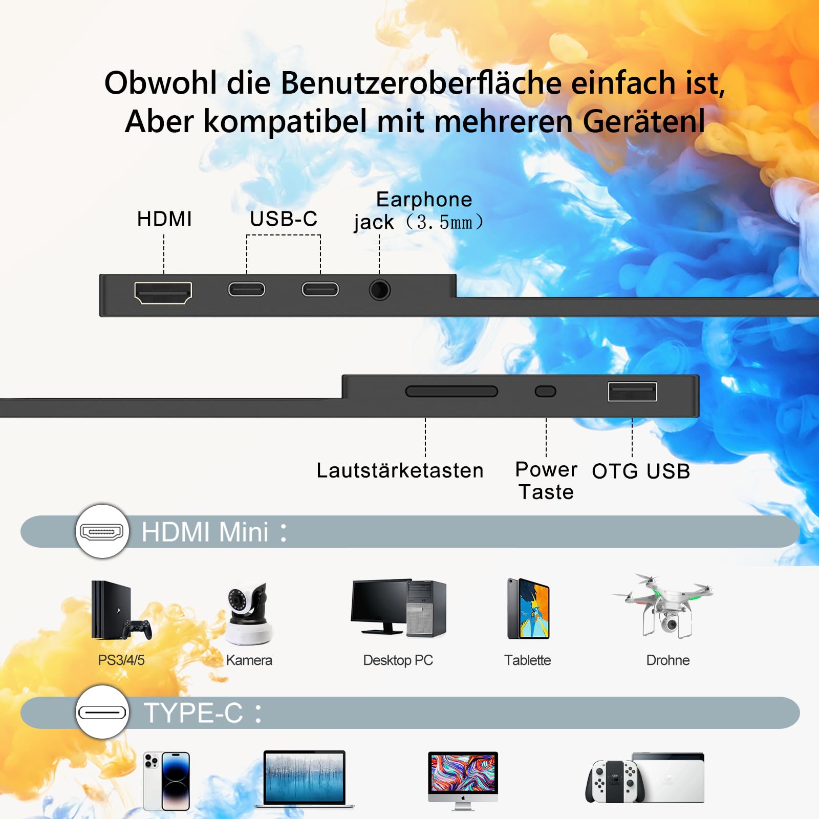 Monitor touch screen da 14,1 pollici, 1920 x 1200, display IPS da schermo portatile con 2 USB-C, HDMI, USB-A, 10 punti, monitor portatile esteso per laptop, PC, telefono, Mac, Xbox, PS5