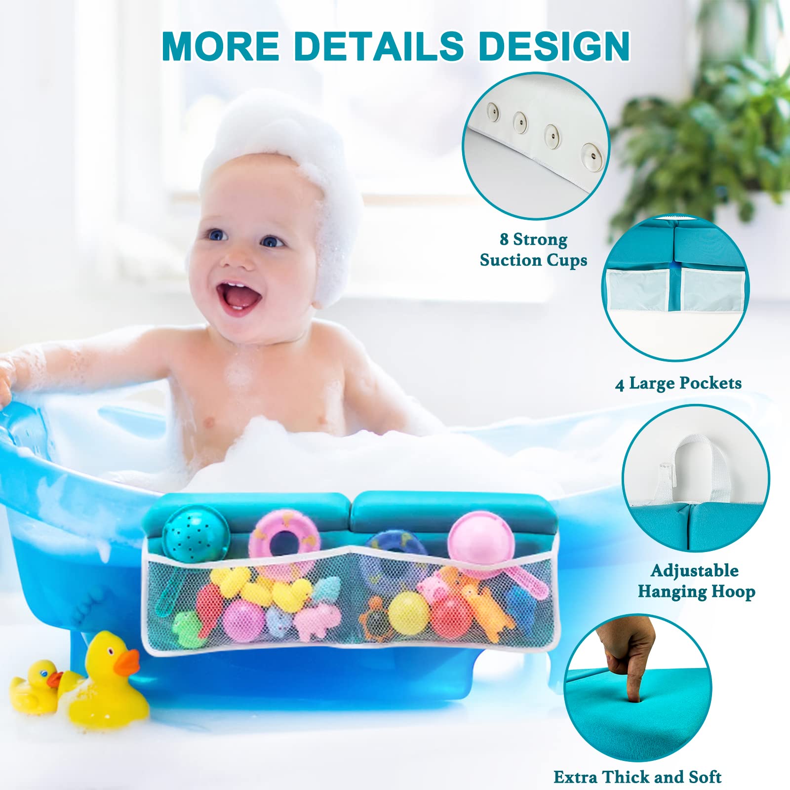 Set Di Ginocchiere E Gomitiere Per Bagnetto Baby - Cuscini In Schiuma Antiscivolo Con 4 Tasche Organizer, Lavabili, Grigio - 4