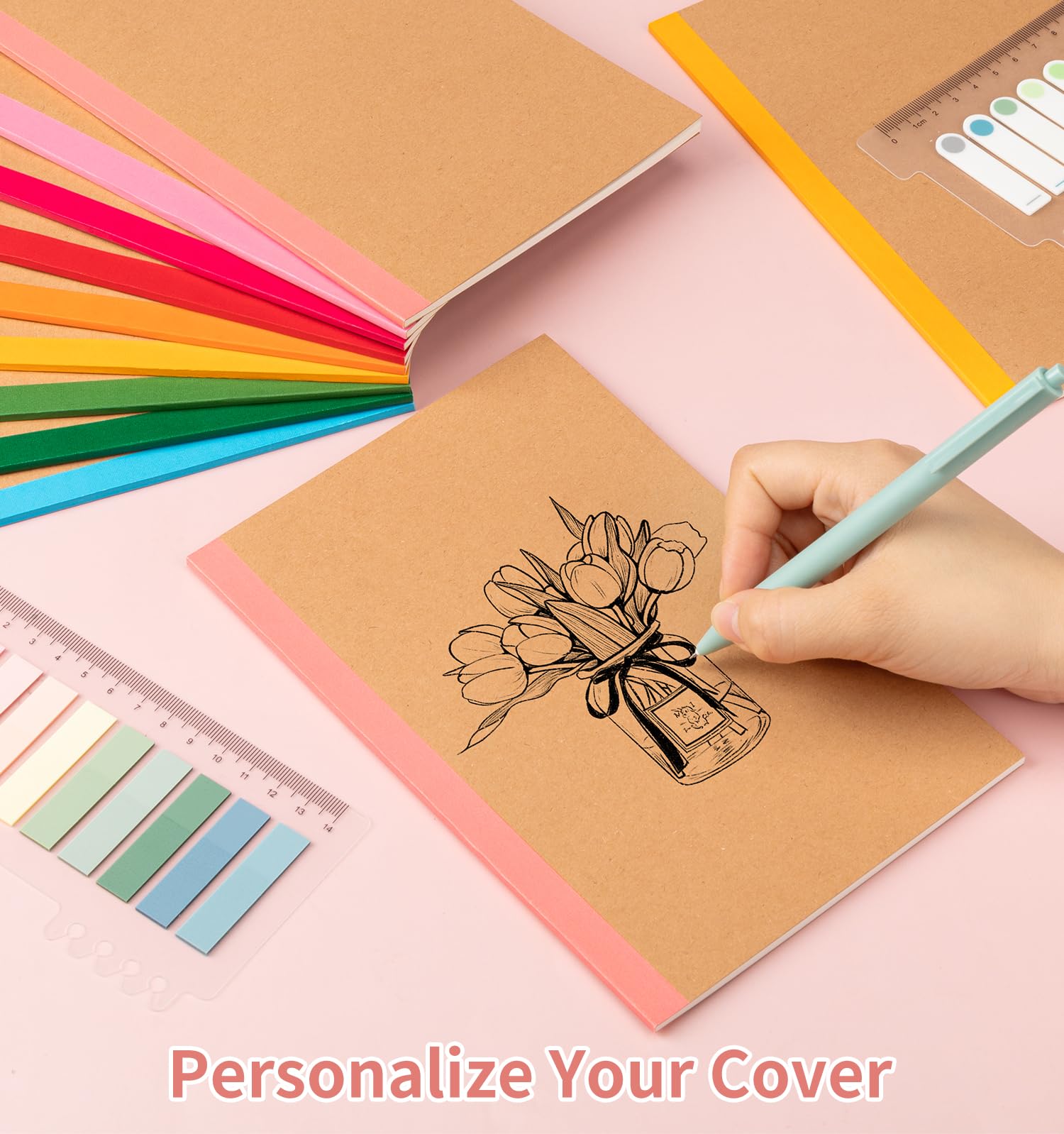 Paquete de 60 cuadernos de composición en blanco a granel, cuaderno de papel A5 sin forro, tapa kraft con lomos arcoíris, 8.3 x 5.5 pulgadas, 15 colores, 60 páginas para escuela, oficina, viajes