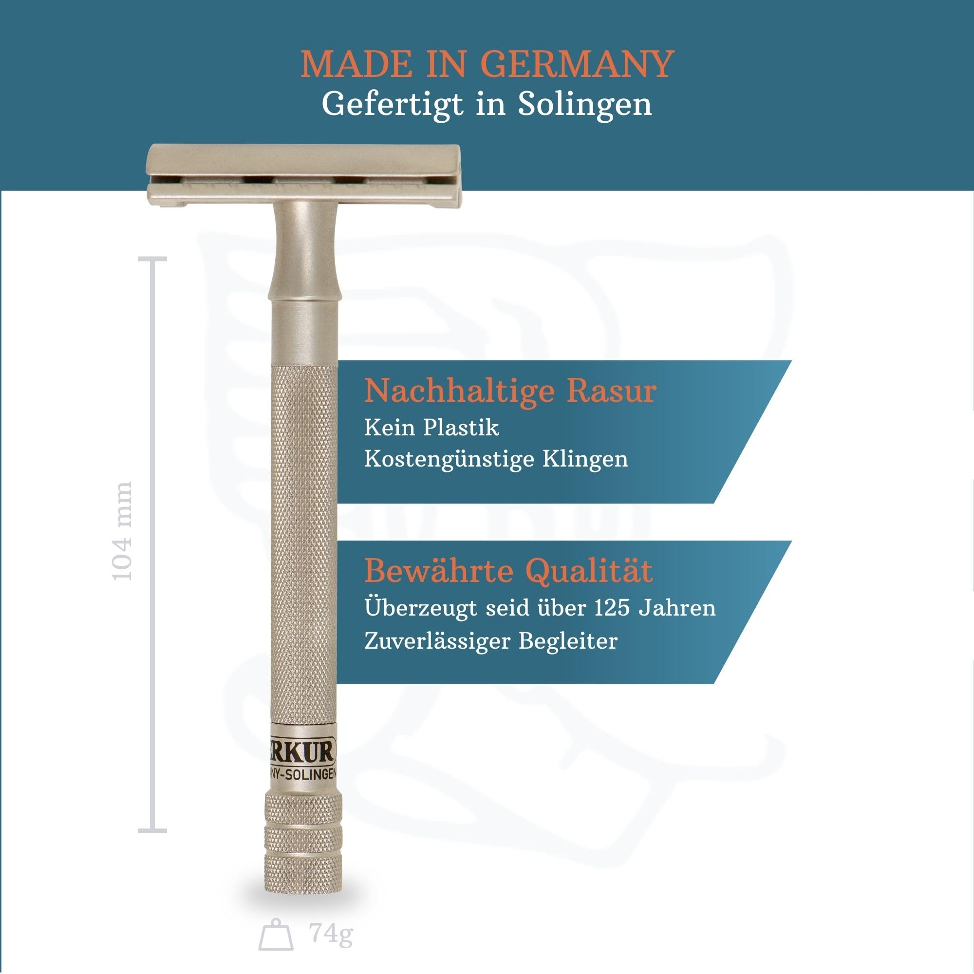 MERKUR Edelstahl Rasierhobel 23 INOX | Seidenmatt | Dreiteiliger Premium Rasierer mit geradem Schnitt | Geschlossener Kamm | Ideal für Nassrasur | Made in Germany