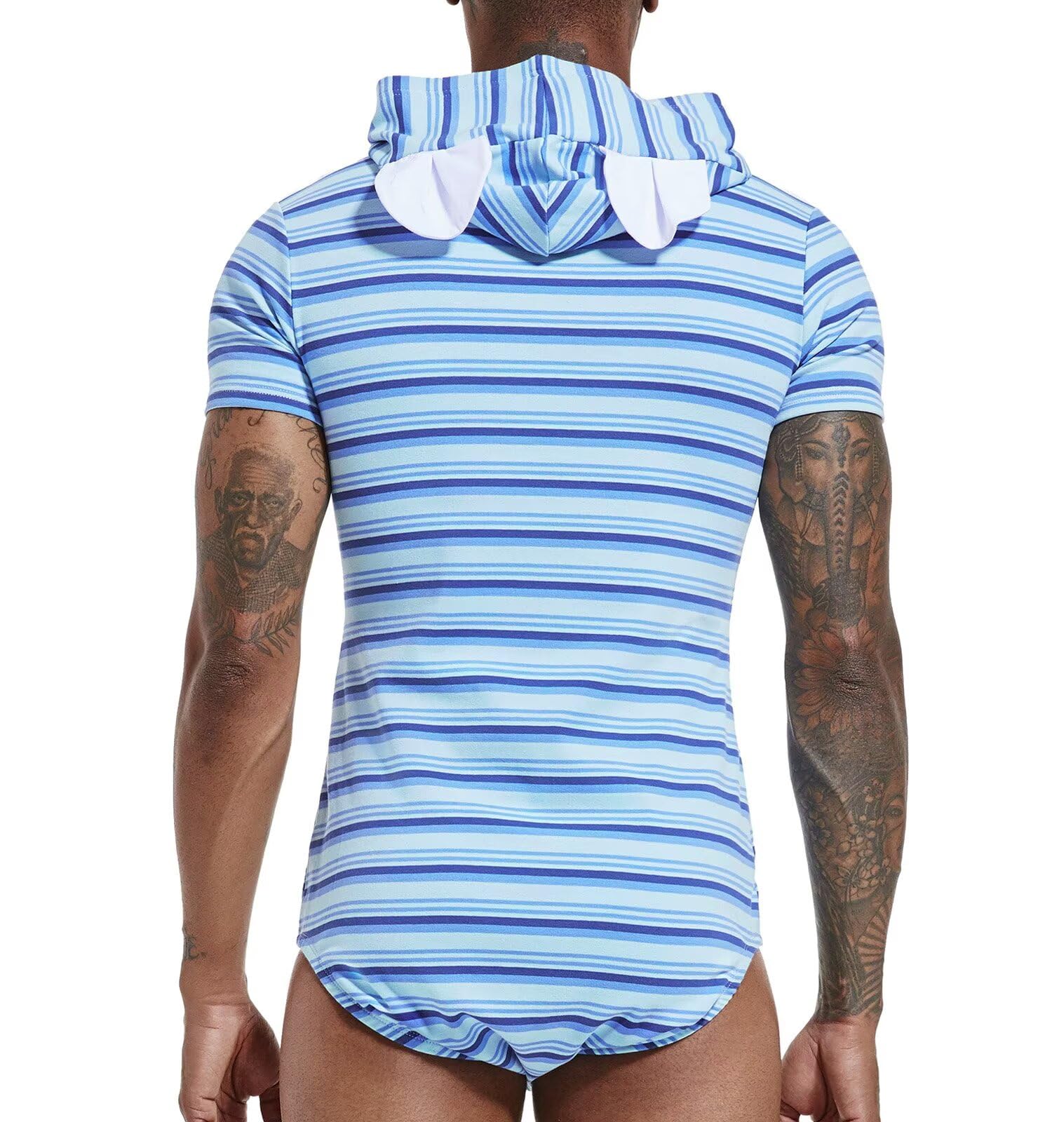 Landofgenie Homme Body Combinaison Pyjama One Piece Onesie à Capuche Top Court Grenouillère Coton