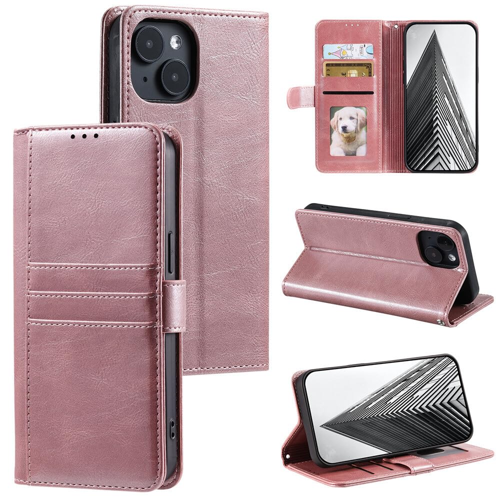 Étui cuir iPhone 15 Pro avec emplacements cartes sécurisés et fermoir aimanté