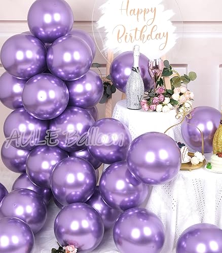 Miniatura 2 de AULE Globos de fiesta 50 globos metálicos de 12 pulgadas de color morado oscuro, cromados, helio, globos de látex brillantes, feliz cumpleaños,