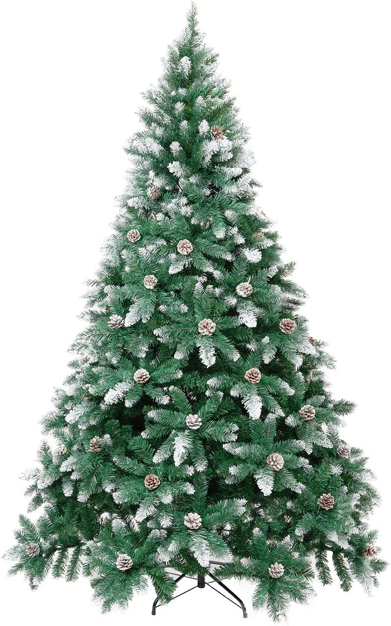 Winregh Artificial Christmas Tree 4,5,6,7.5 FT Snow Full Flocked Hinged Pine Cone Decoration Unlit Xmas Tree(4 Foot)