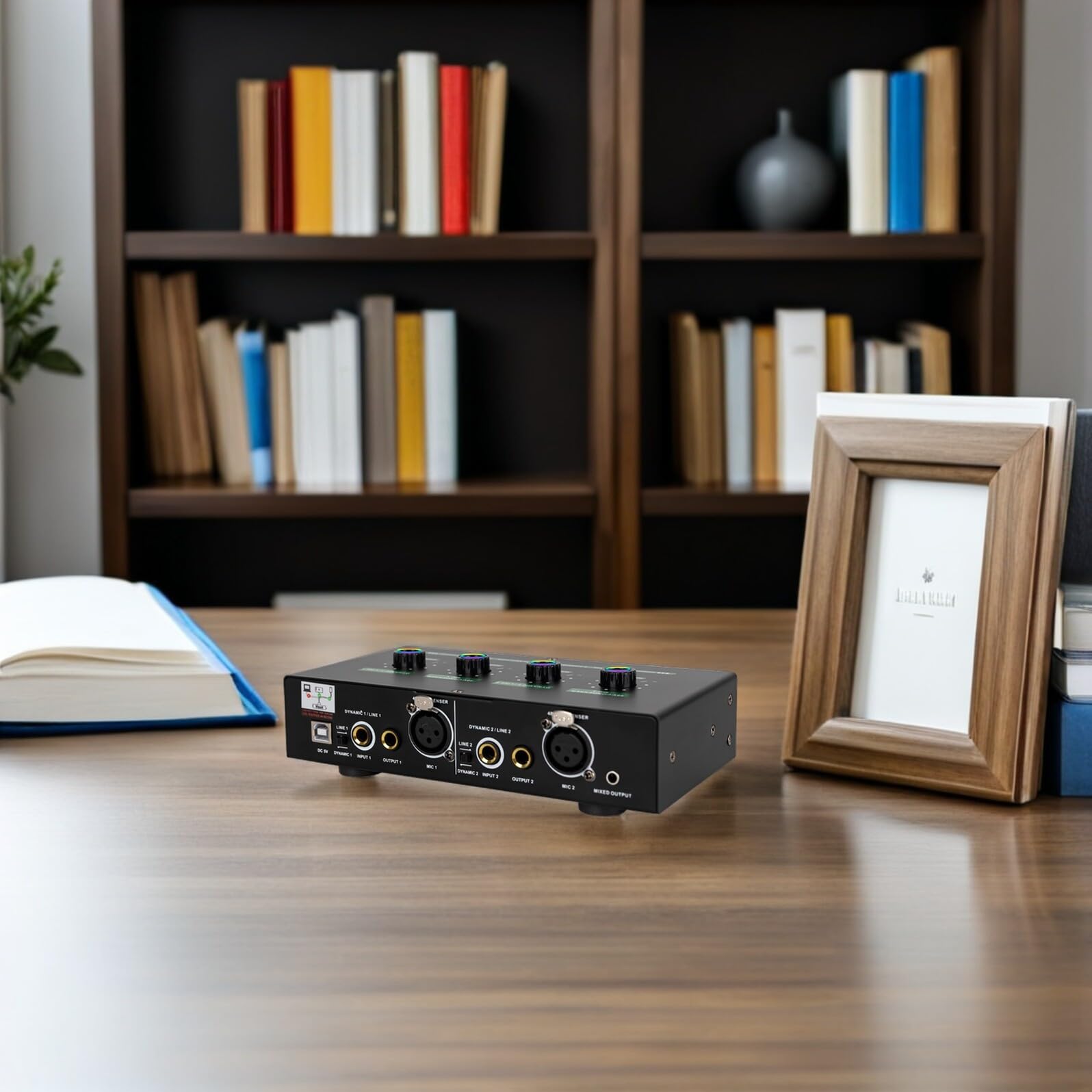 2-kanal Mikrofonverstärker mit Hallmischer, Schwarz, USB | Podcast und Voice Chat, Kunststoff Metall, Inkl Kabelsatz, 2: 1-adapter und Dreifach Datenkabel