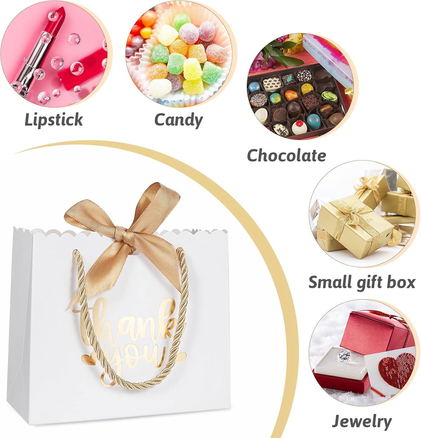 25 Pack Small Thank You Gift Bags with Handles, White Mini Bags 5.5x2.5x4.7 Inches, Bulk with Bow Ribbon for Valentine's Day, Bridal, Party Favors, Wedding, Baby Shower - Image 4