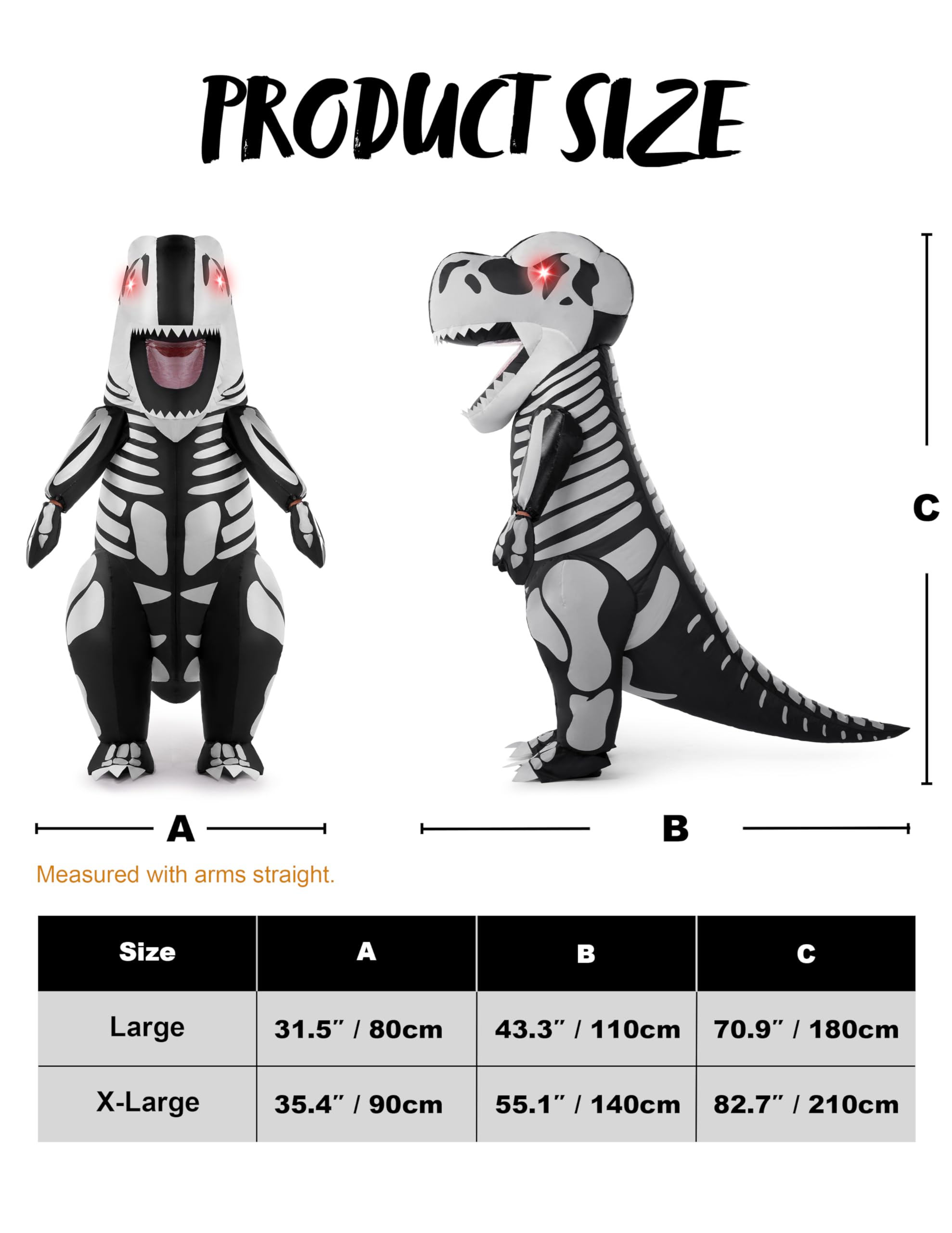 Spooktacular Creations Nadmuchiwany kostium na Halloween, szkielet, dinozaur, całe ciało, nadmuchiwany kostium T-Rex, dla dorosłych, unisex, jeden rozmiar