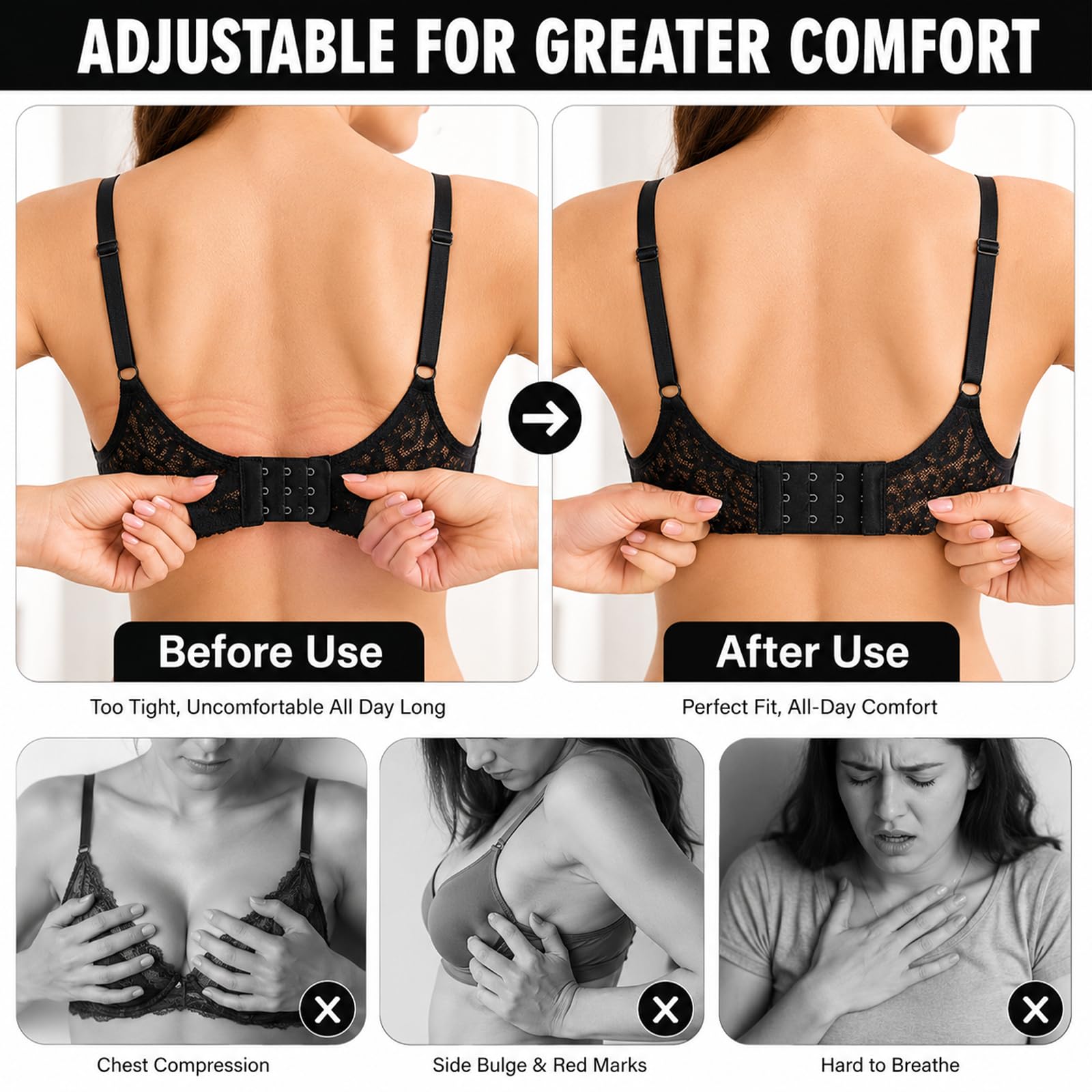 12 Stück BH Verlängerung Set 3 Reihen mit 2 Haken 3 Haken 4 Haken Bra Extender weich bequem dehnbar elastischer BH Verschluss Verlängerung passend für Damen BH Unterwäsche