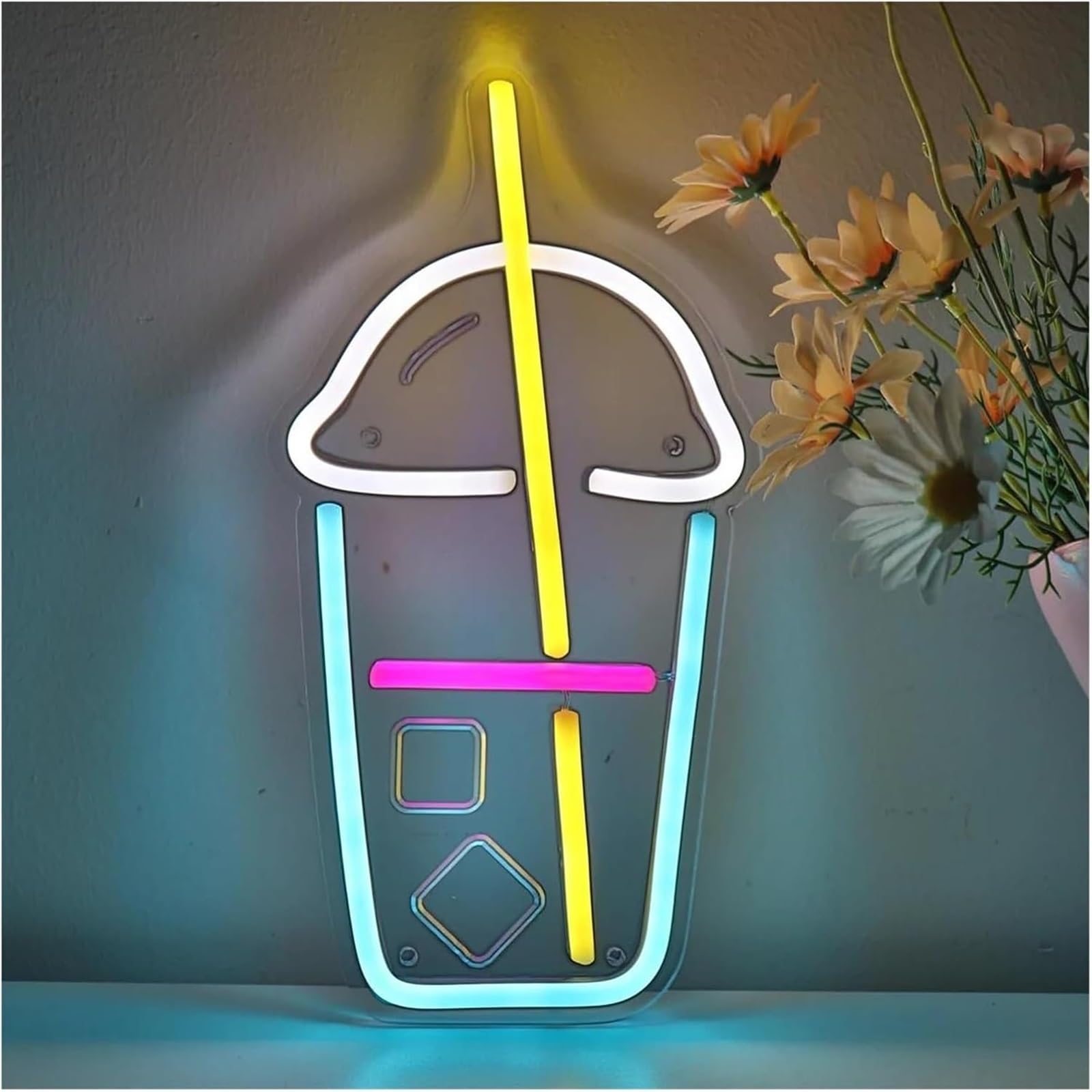LED Lampada al neon Insegna al neon a forma di bicchiere plastica con cubetti ghiaccio curvi 15 cm × 29