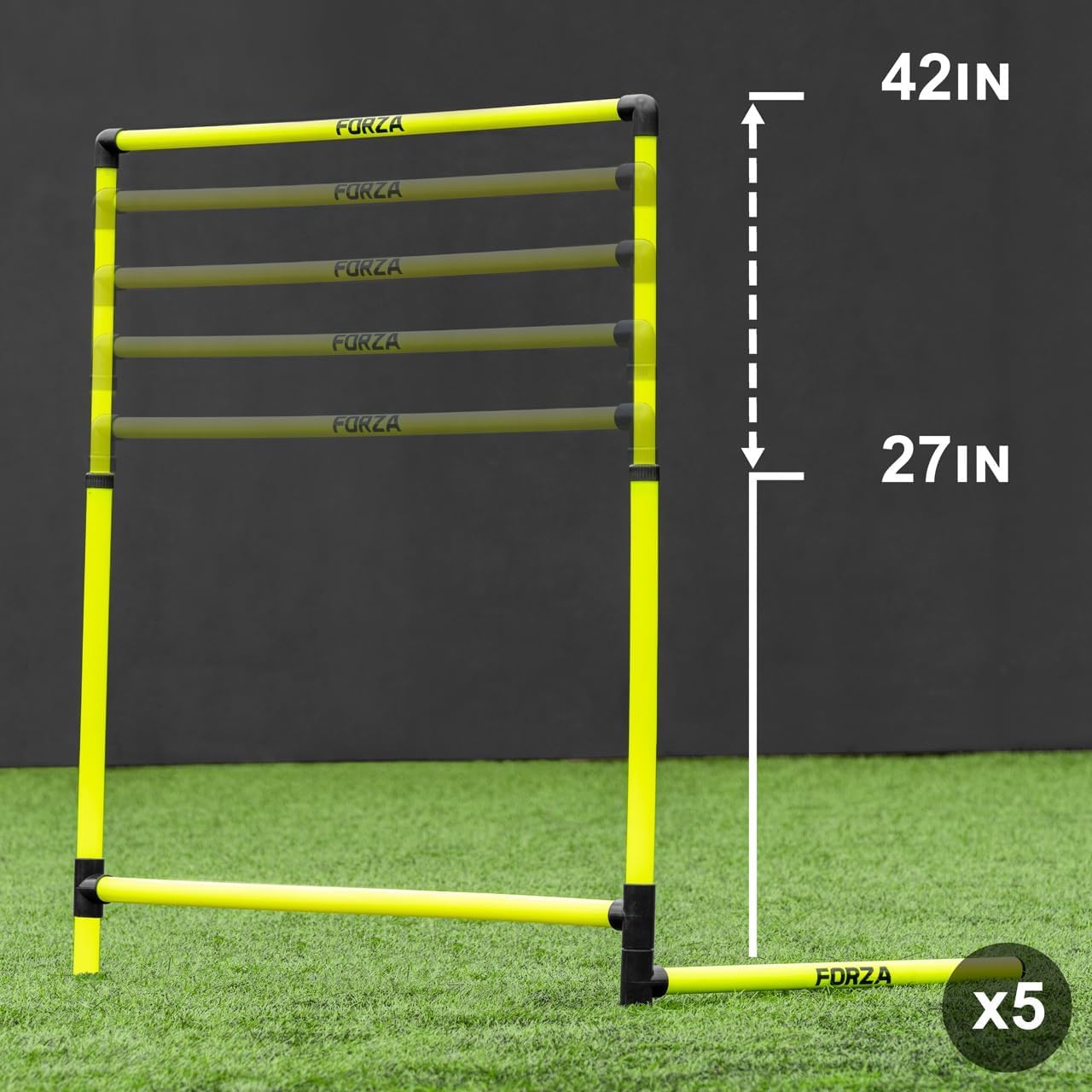 FORZA Haies d’Entraînement Réglables [Pack de 5] | Hauteur Ajustable de 68,5 cm à 106,5 cm | Bases Lestées pour Stabilité | Entraînement de Vitesse et Agilité dans Plusieurs Sports