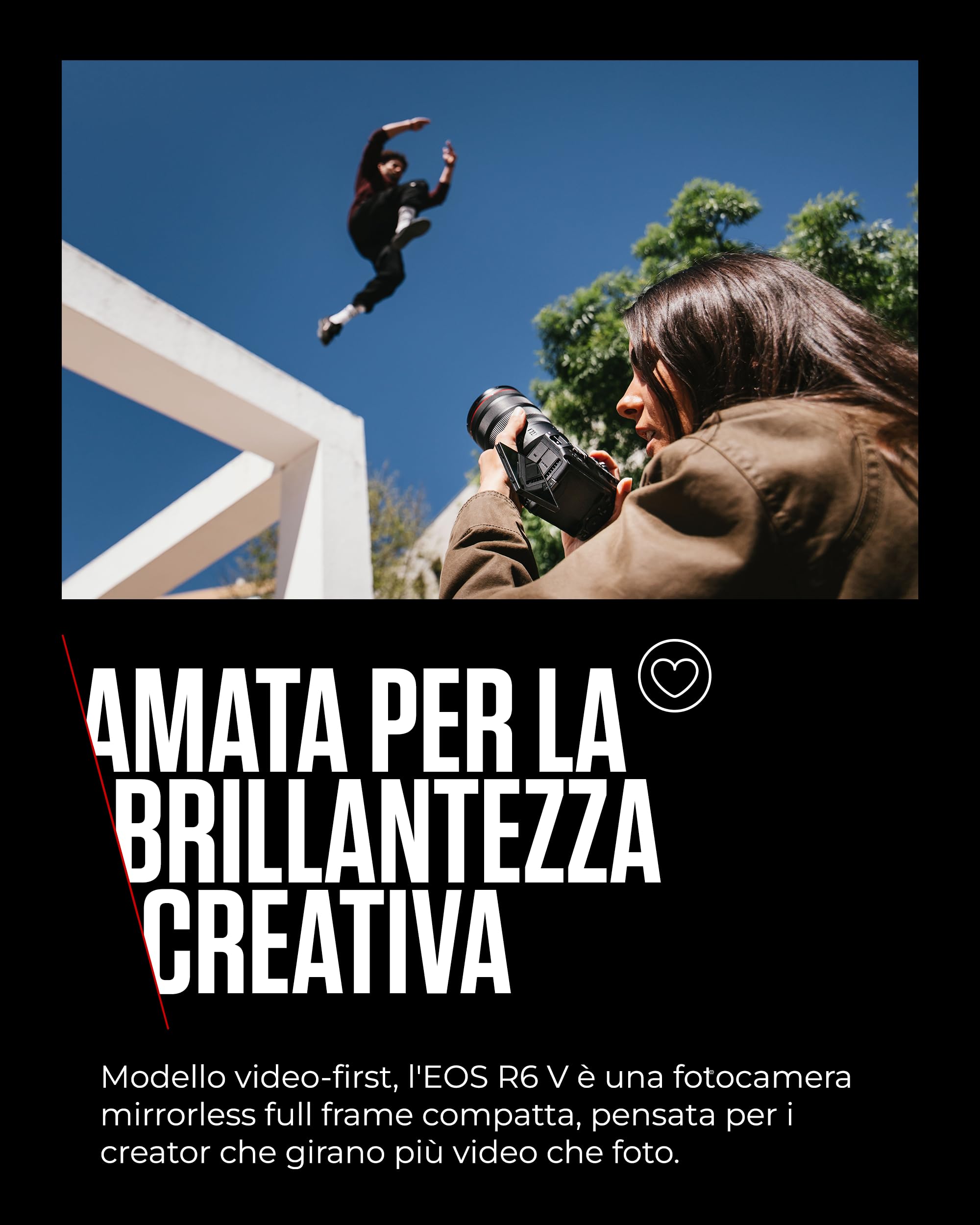 Canon EOS R6 V Fotocamera Mirrorless Full Frame Compatta | Video 7K RAW, Stabilizzazione Immagine & Open Gate Recording | Ideale Creator Contenuti, Vlogging, Viaggi | Compatibile Obiettivi RF