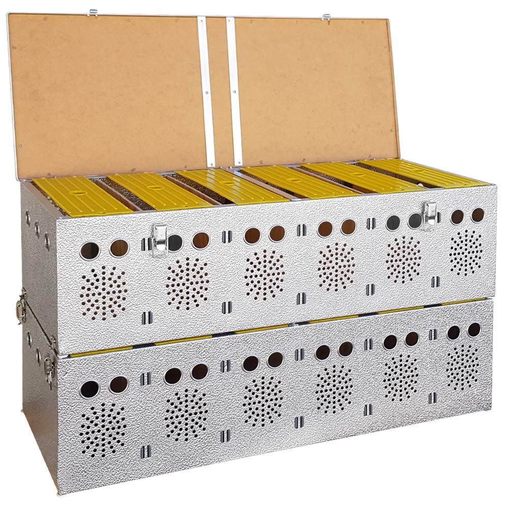 Breker Aluminium Transportbox für Kleintiere – 12 Abteile (2x6) – Transportkorb mit Einzelverschlüssen – leichte & stabile Tiertransportkiste für Kaninchen, Nagetiere & Geflügel – hygienisch & robust