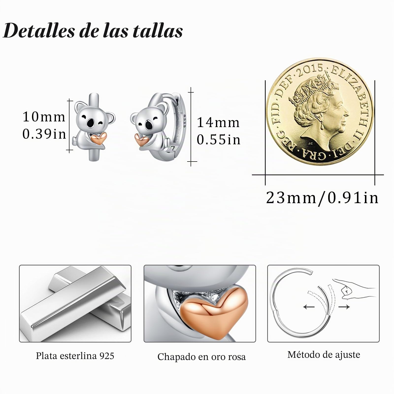 REDSUN Pendientes de aro de unicornio/koala/perezoso/delfín para niña, plata de ley S925, pendientes Huggie Koala, animales, joyas regalo para mujeres, niños, hija, nieta, madre, regalo de cumpleaños