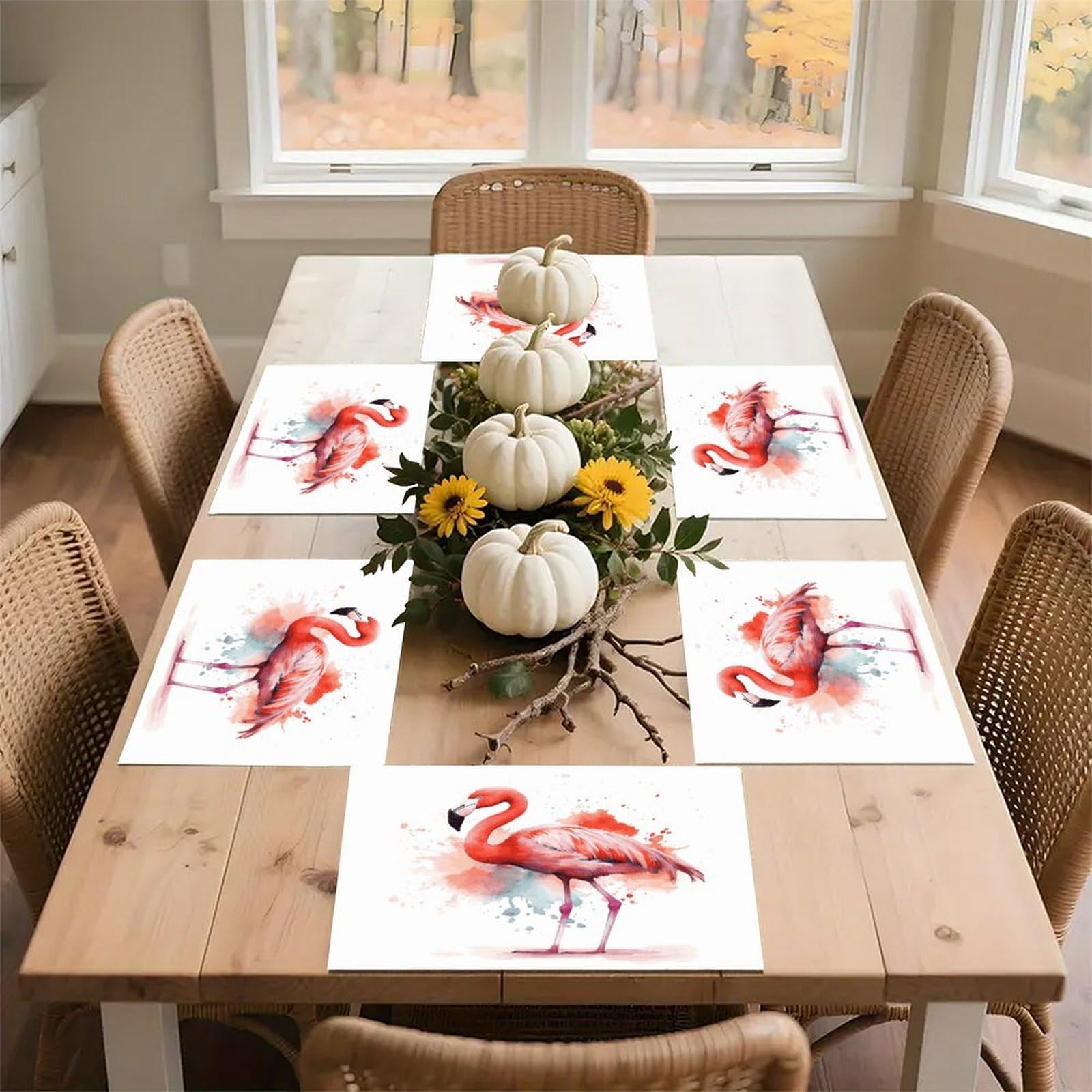 Watercolor Flamingo Placemats Wipeable Heat Resistant Table Mats Washable Flax Place Mats Elegant Cloth Non-Slip Placemat for Kitchen Dinning Party Table Decor 12 * 18 in