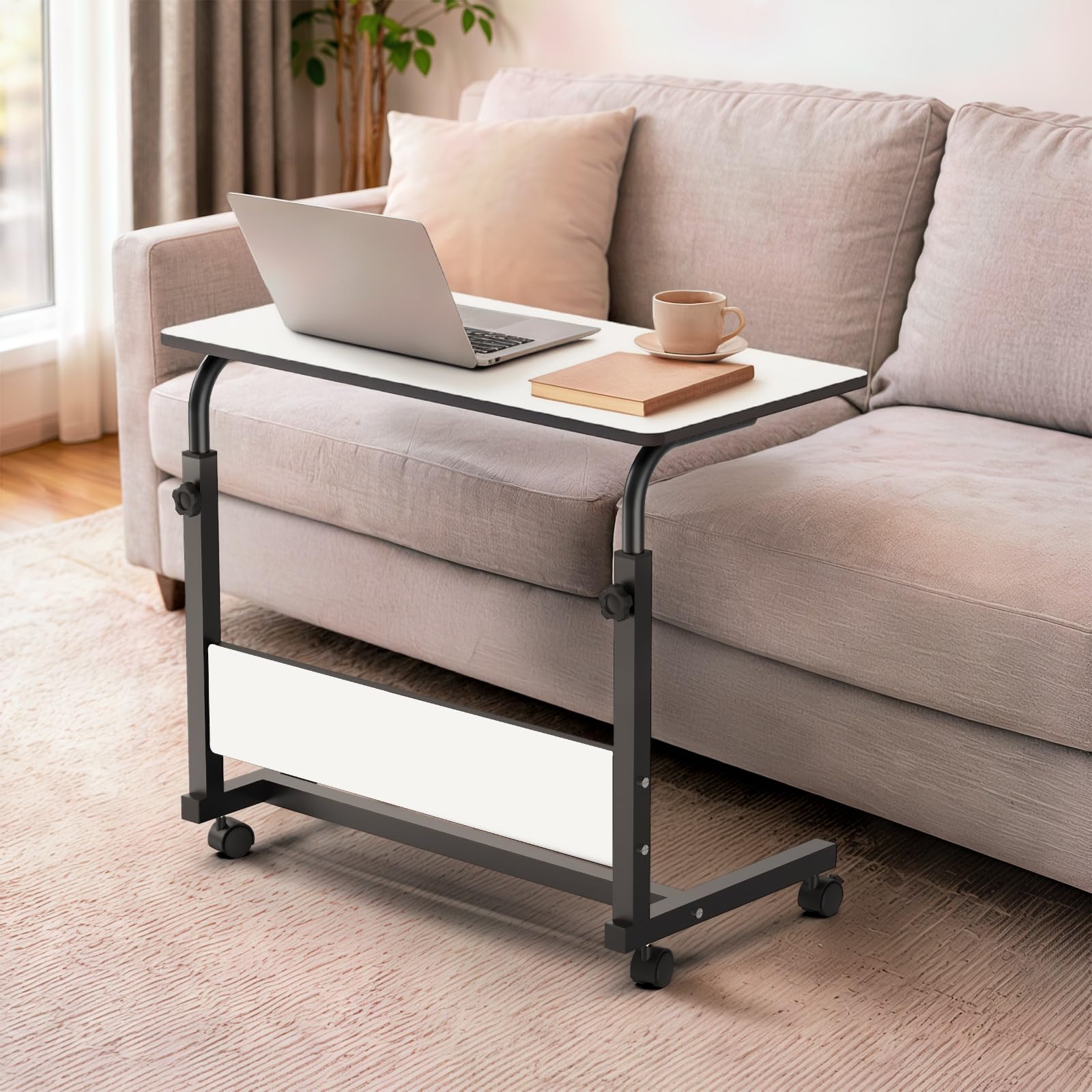 Amazon Umi Wooden Multipurpose Adjustable Rolling Side Table - White - Image 1