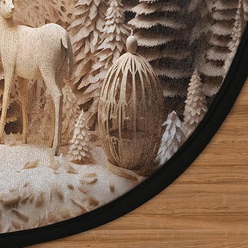 Miniatura 3 de Christmas Winter Scene Reindeer (2) Round Area Rug 3ft Machine Washable Circular Rugs for Dining Room Table Bedroom Playroom Throw Rugs for Dog