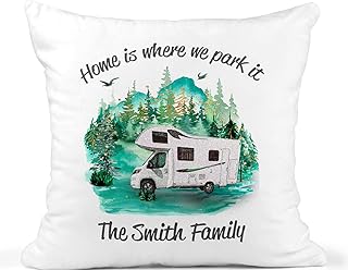 Personalised Caravan Cushion with Family Name, Home Is Where We Park It, Custom Motorhome Cushion, Campervan Cushion, Caravanning Cushion, Pillow, Retirement Gift