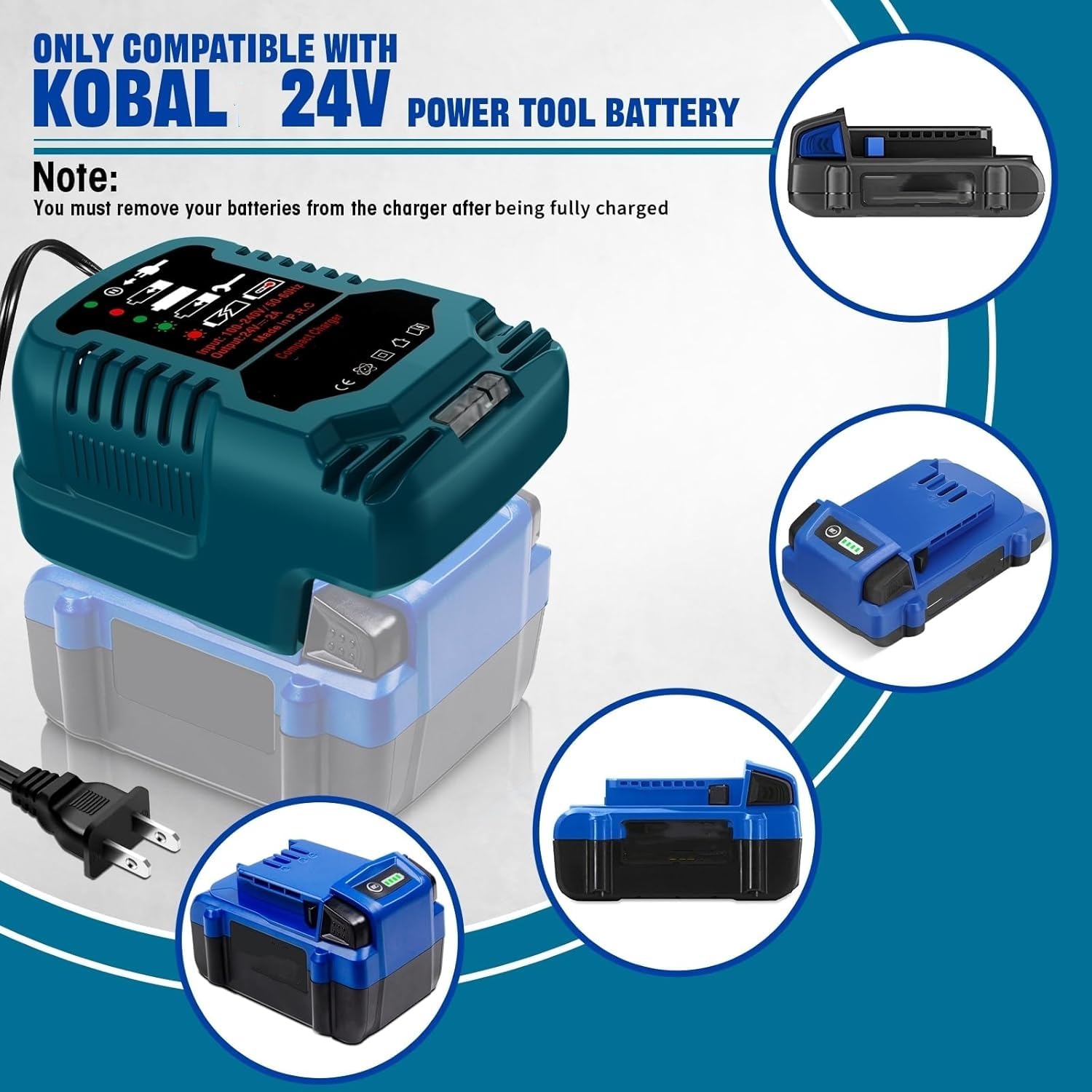 for Kobalt 24V Battery Charger (110V Input for Home Use)