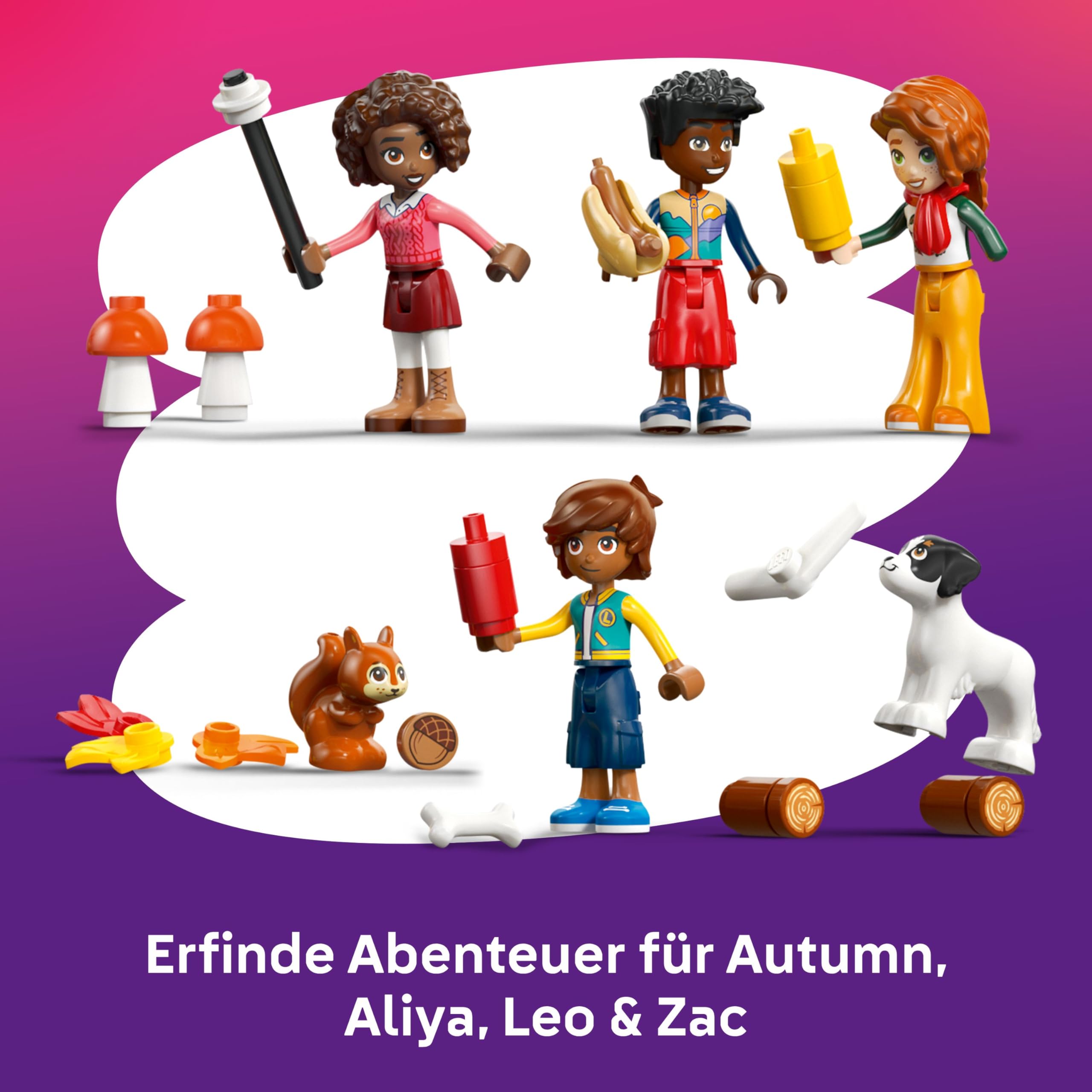 LEGO Friends Gemütliche Hütte im Herbstwald - Miniatur Spielhaus mit 4 Minifiguren, 2 Haustierfiguren & Zubehör - Kinderzimmer Deko - Geschenkidee für Mädchen ab 9 Jahren - 42705
