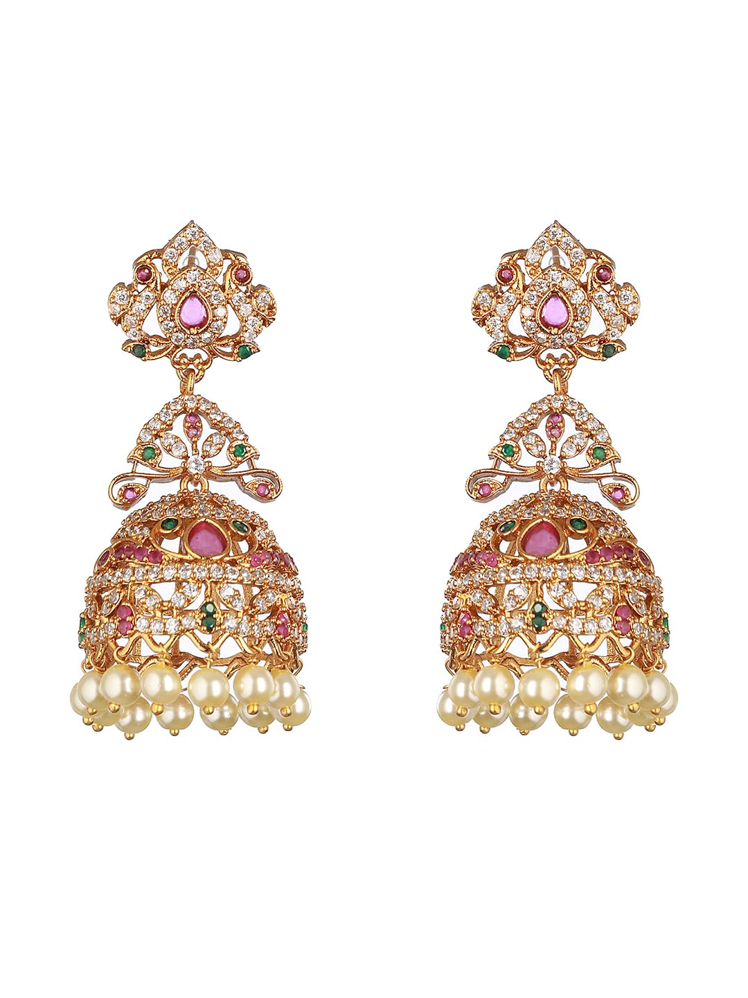 Saraf RS Jewellery-Rhodium Multi Zircon Studded Pearl beaded Jhumka Earrings (B0C7ZQCCCW) Amazon Price History, Amazon Price Tracker