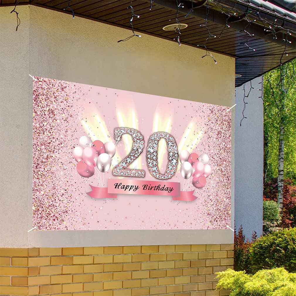 Sfondo Per Festa Di 20° Compleanno – Poster In Tessuto 120x80 Cm – Glitter Rosa E Oro – Riutilizzabile Con Occhielli In Rame - 3