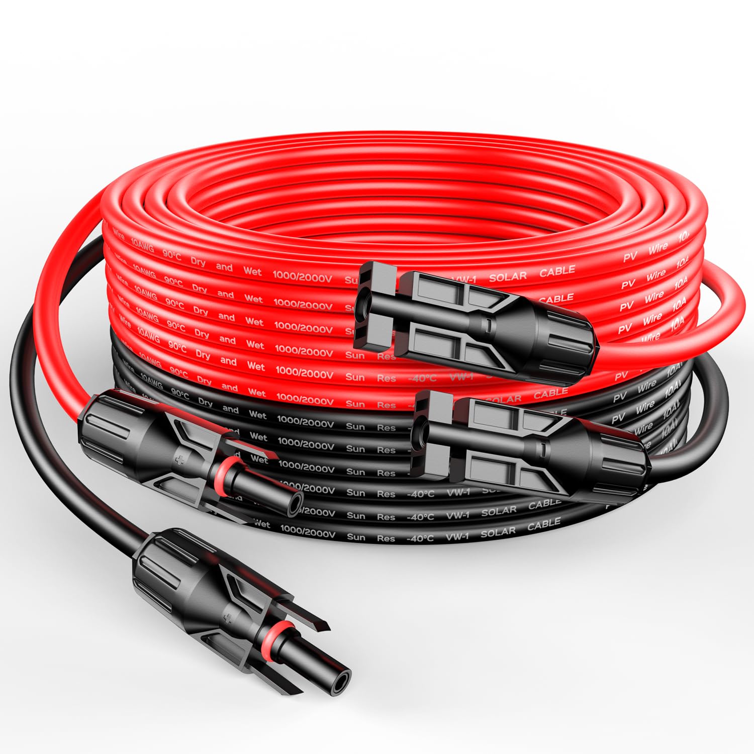 RICH SOLAR Cavo di prolunga per pannello solare da 10 gauge 10 AWG rosso da 9 m + 10 metri di cavo di prolunga per pannello solare con connettori femmina e maschio (0,9 m, 10 AWG)