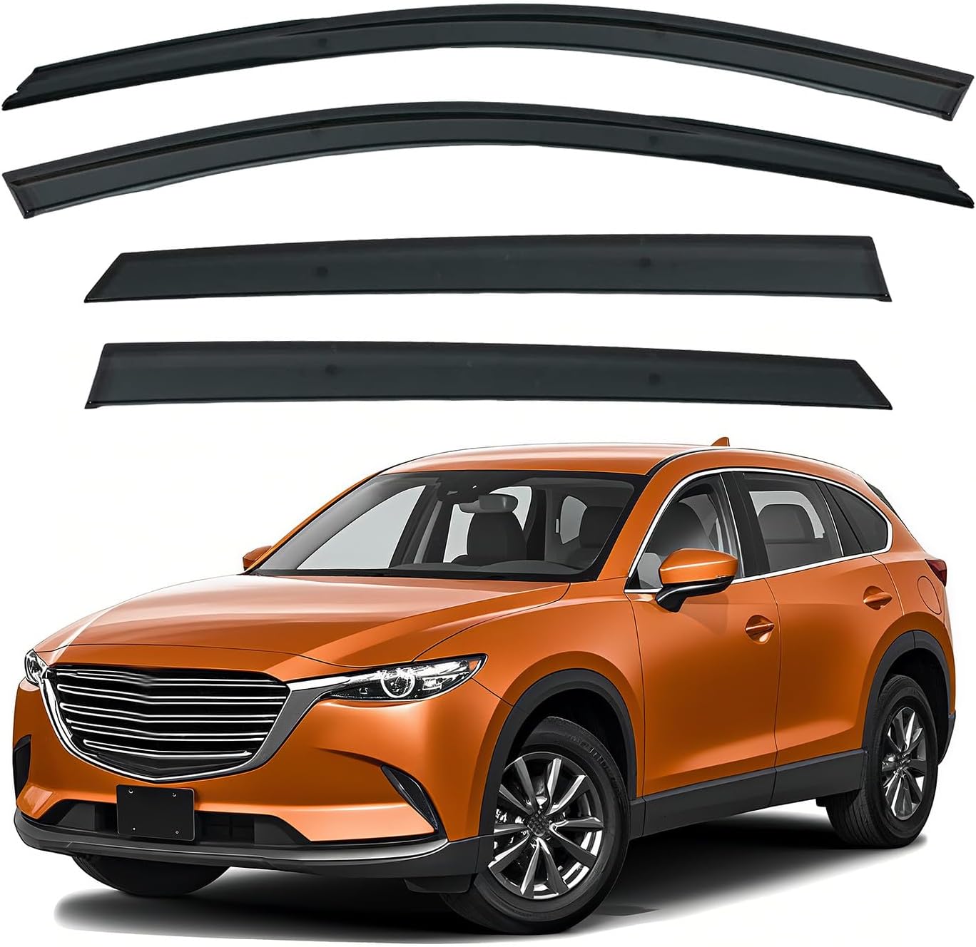 Deal 4-Piece Set JDM Style Outside Mount Tape On/Clip On Type Smoke Tinted Sun/Rain Guard Vent Window Visors Compatible with 2017-2022 Cx-5