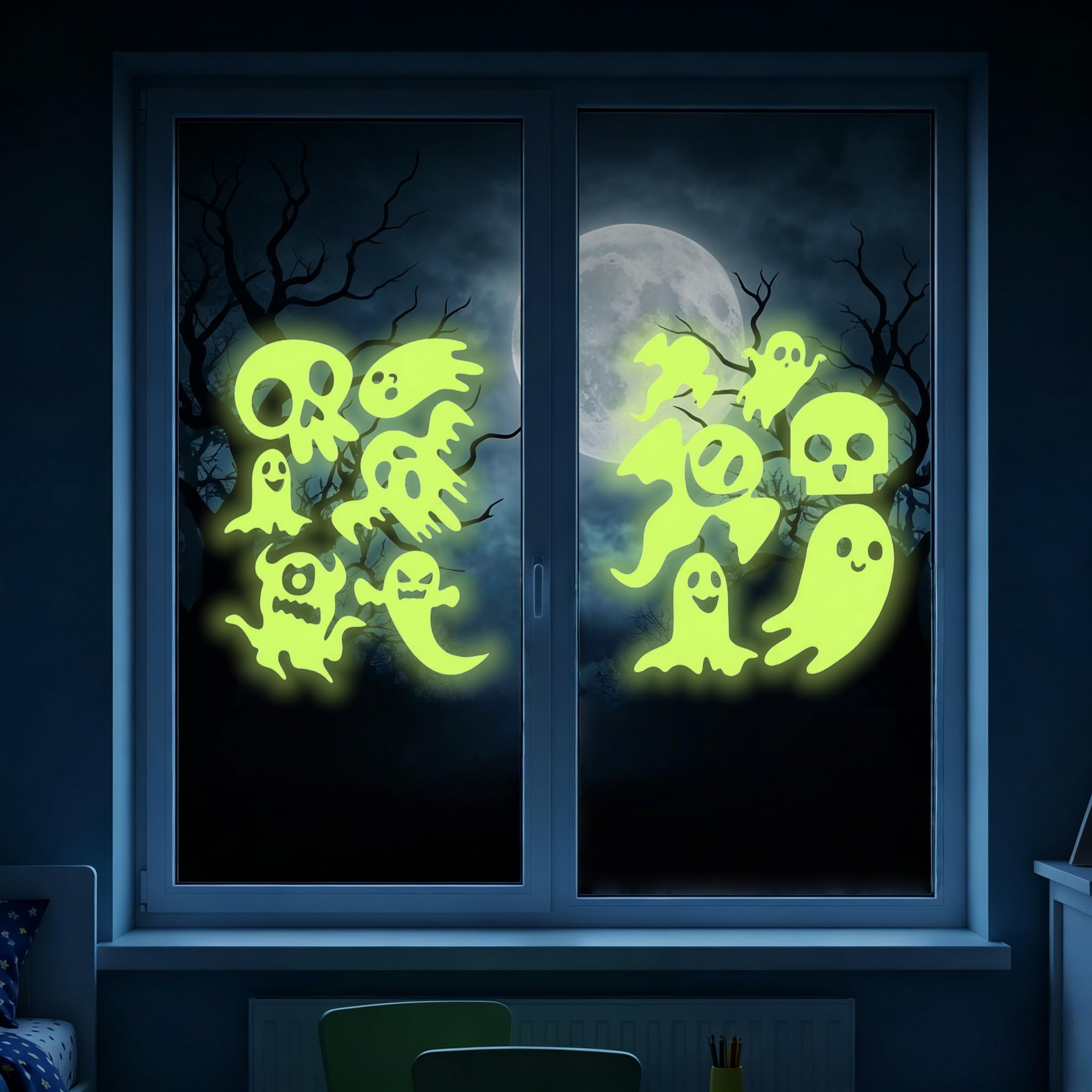 Halloween Window Stickers, Glow in The Dark Halloween Decorations, Removable Waterproof Window Clings, Versatile Decor Stickers for Door, Stair, Home, Indoor & Outdoor Party Ornaments