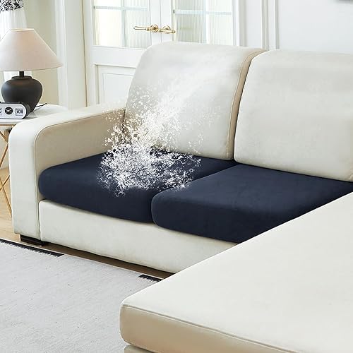 Miniatura 32 de NAISI Fundas de cojín impermeables para sofá, tela de terciopelo grueso, lavables, 3 piezas, fundas individuales para sofá modular con parte