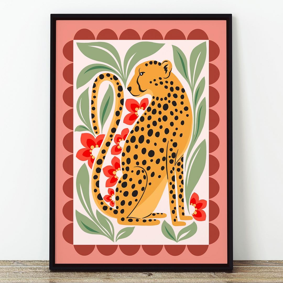 Rubybloom Designs Safari Jungle Animal & Flowers Prints Unframed Boho Cheetah Zebra Leopard Wall Art Poster Pictures
