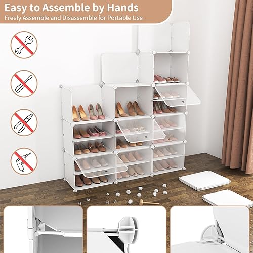 Miniatura 5 de ROJASOP - Zapatero portátil con puerta, organizador de almacenamiento de 72 pares, gabinete de zapatos blanco, zapatero cubierto, organizador de