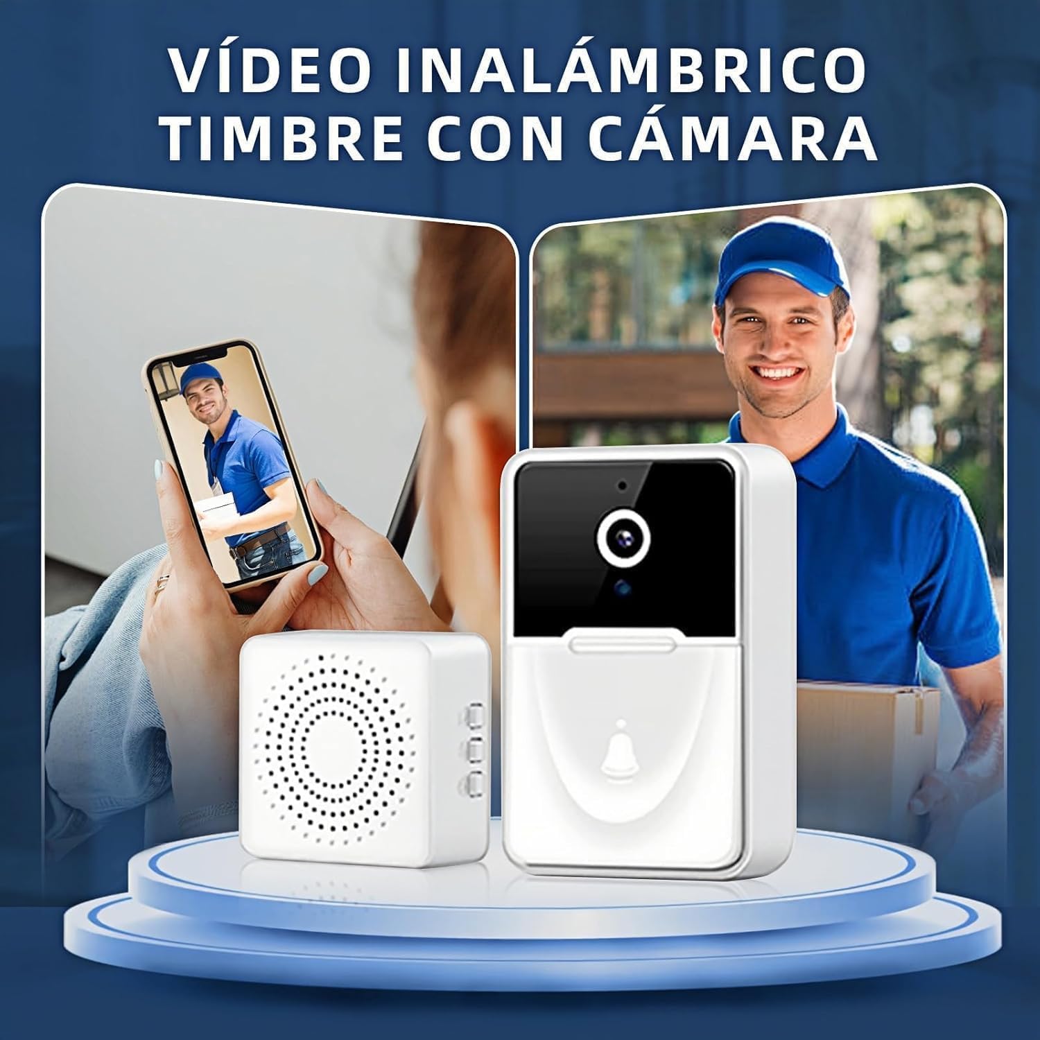 Genérico VideotimbreTimbre Inalámbrico con 2.4GHz WiFi, 1080p HD Vídeo Timbre Puerta Inteligente con Cámara, Visión Nocturna, Audio bidireccional, Instalación Fácil por App Cuenta Propia