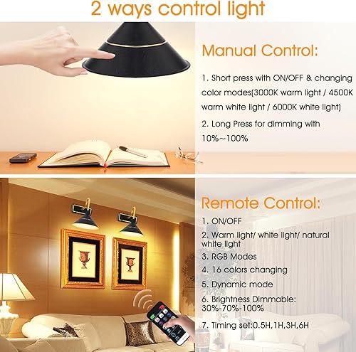 Miniatura 2 de MIOBLUE Foco LED inalámbrico alimentado por battey, luz de imagen recargable con sensor de movimiento, lámpara de pared LED de ojo de gato, lámpara