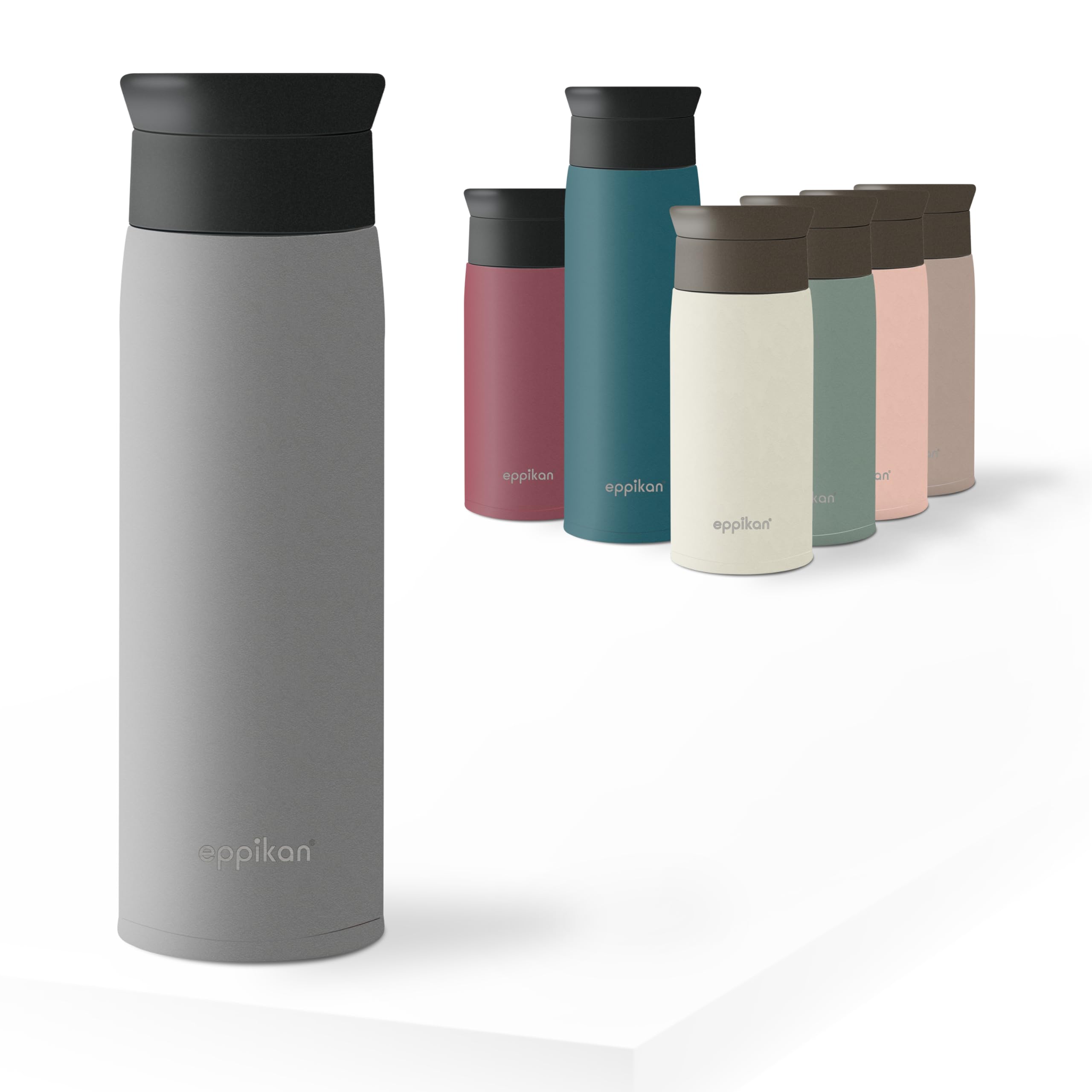 eppikan eppiToGo Edelstahl Thermobecher- Isolierbecher, Kaffee-to-go Becher, 350 ml, 500 ml Travel Mug, Autobecher, auslaufsicher mit hygienischer 360°-Trinköffnung (Executive Grey, 500 ml)
