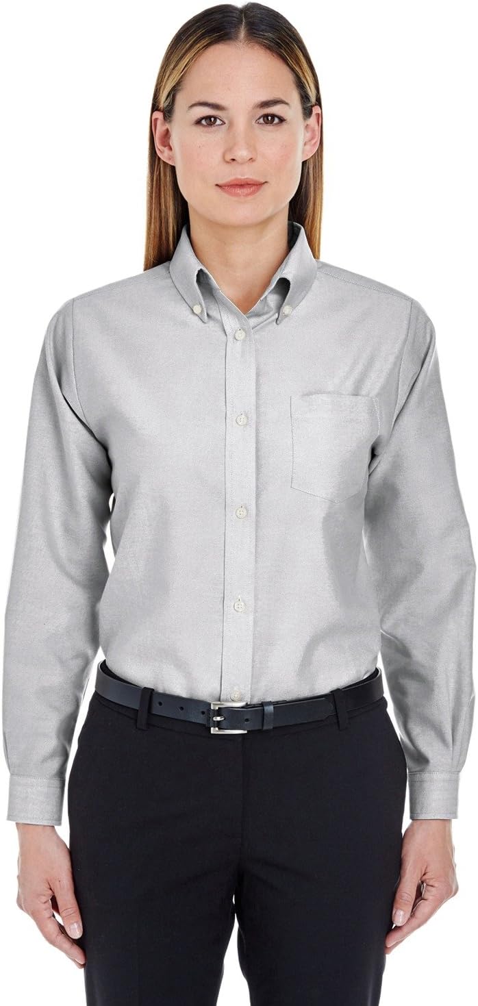 UltraClub Women's Wrinkle-Free Long Sleeve Oxford Shirt