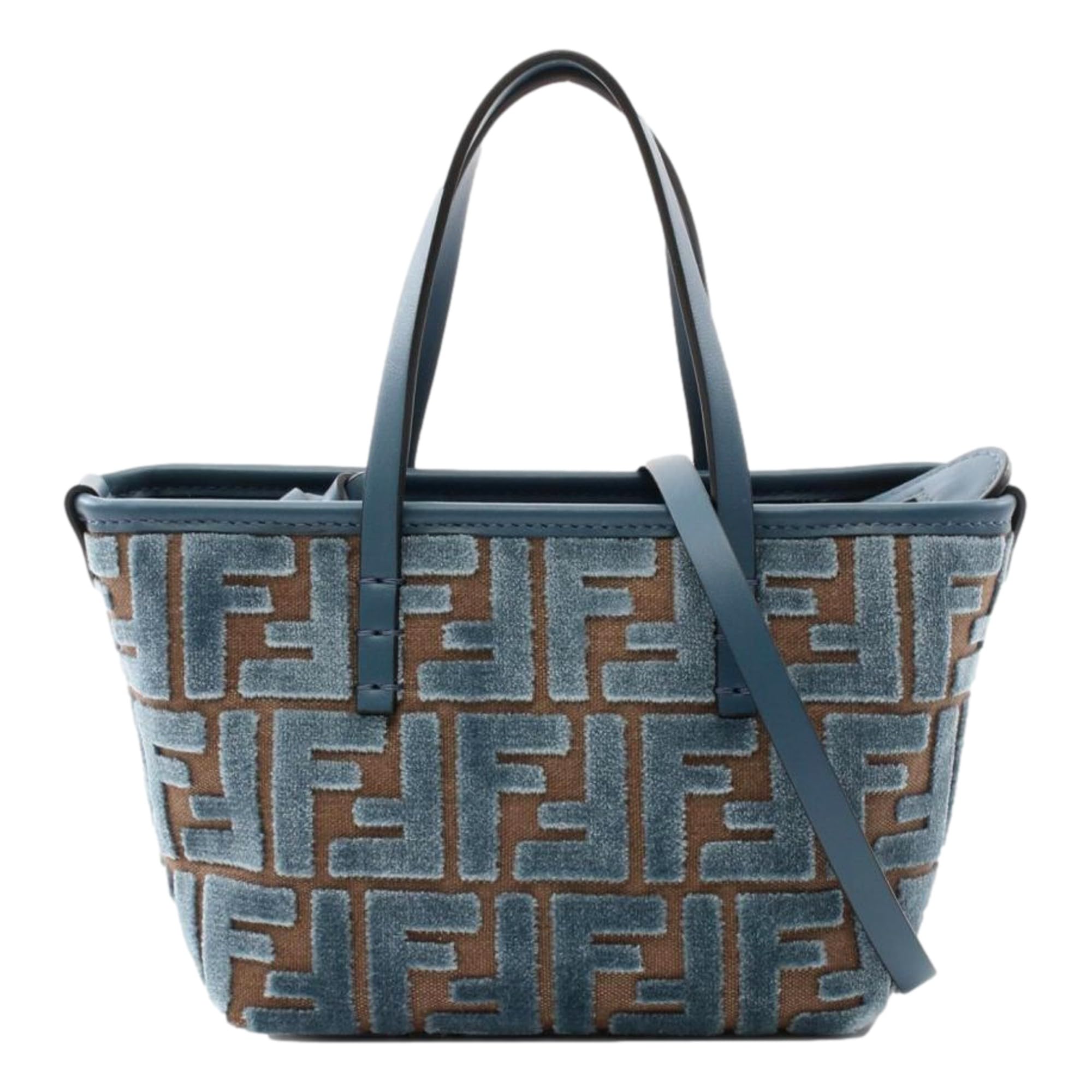 Mini Roll Blue Brown Chenille Shopping Tote Crossbody Bag New