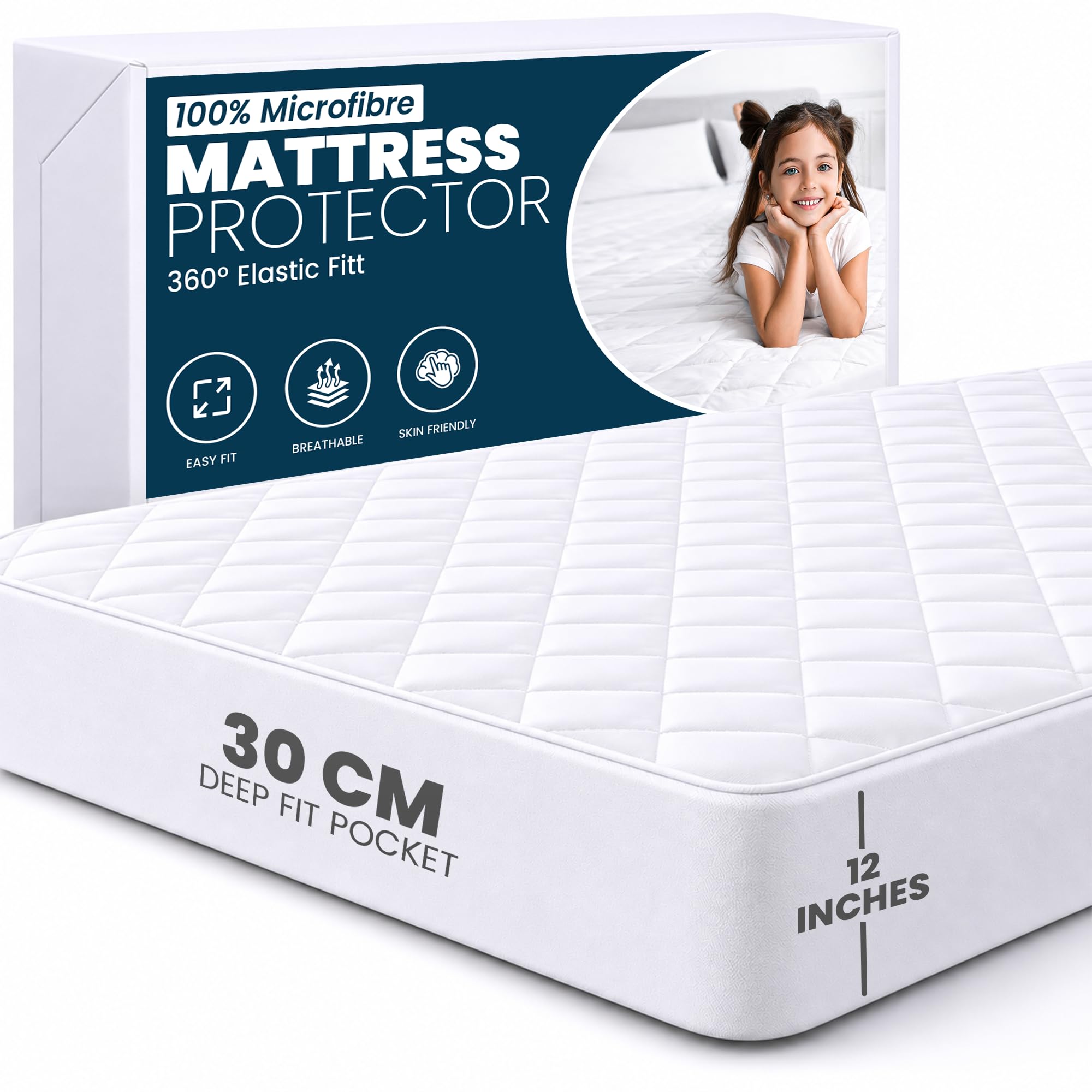 Rohi 30cm Fitted Quilted Mattress Protector Super King Size 182 x 200cm | Soft Microfibre Mattress Cover | Breathable & Anti Allergy Mattress Protector | 12" Extra Deep Mattress Topper Cover