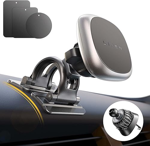 LISEN Soporte magnético para teléfono para automóvil 6 imanes fuertes Soporte de teléfono para automóvil, base reemplazable, soporte de teléfono