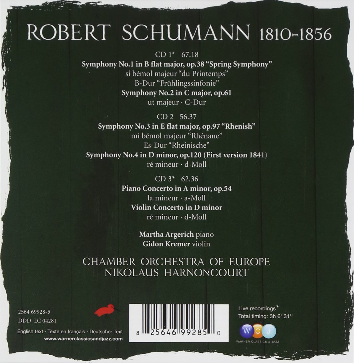 Schumann: Sym Nos 1-4/Vln Cto/Pno Cto