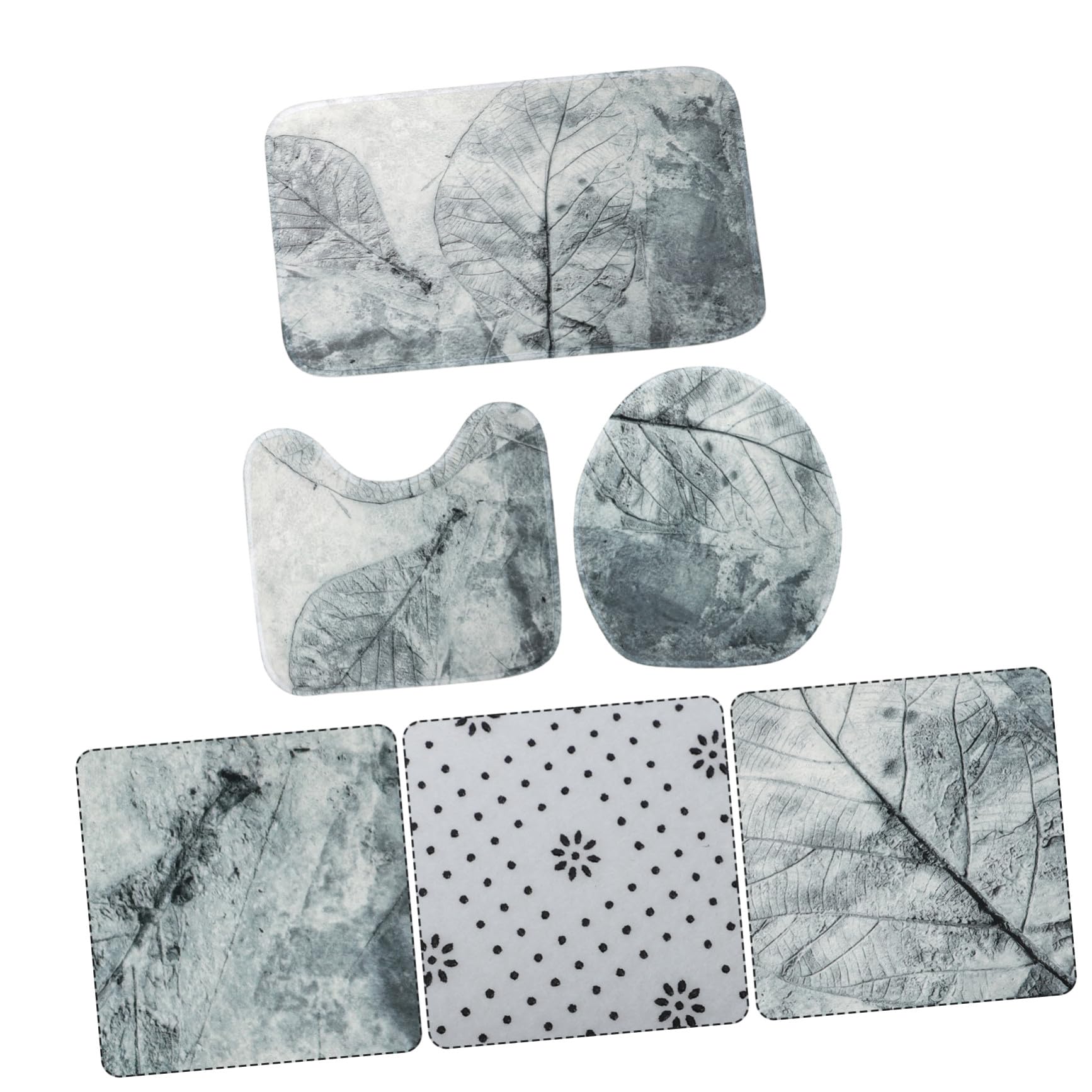 Tappeti Bagno Comodo da Installare e Rimuovere Set 3 Pezzi Stile Retrò Decorazione Foglie, Morbido Poliestere per Ogni Occasione in Bagno