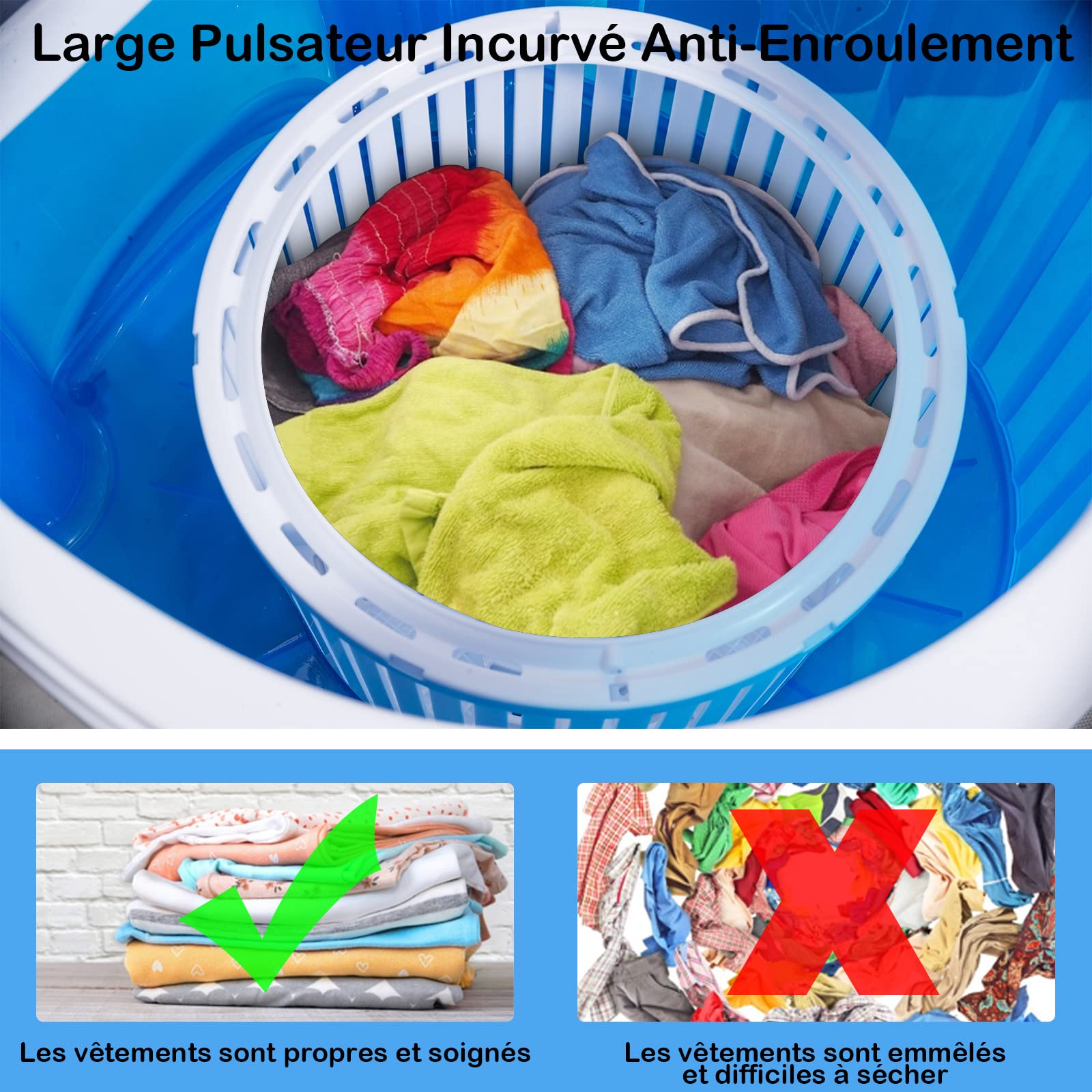 GOPLUS Mini Machine à Laver Portable, 2,5 KG, 170W, 36x34x51 CM, Mini Lave-Linge 2 en 1 Multi-Fonction Essorage, Semi-automatique, Minuterie, Lavage Rapide, pour Camping, Appartement, Dortoir, Voyage