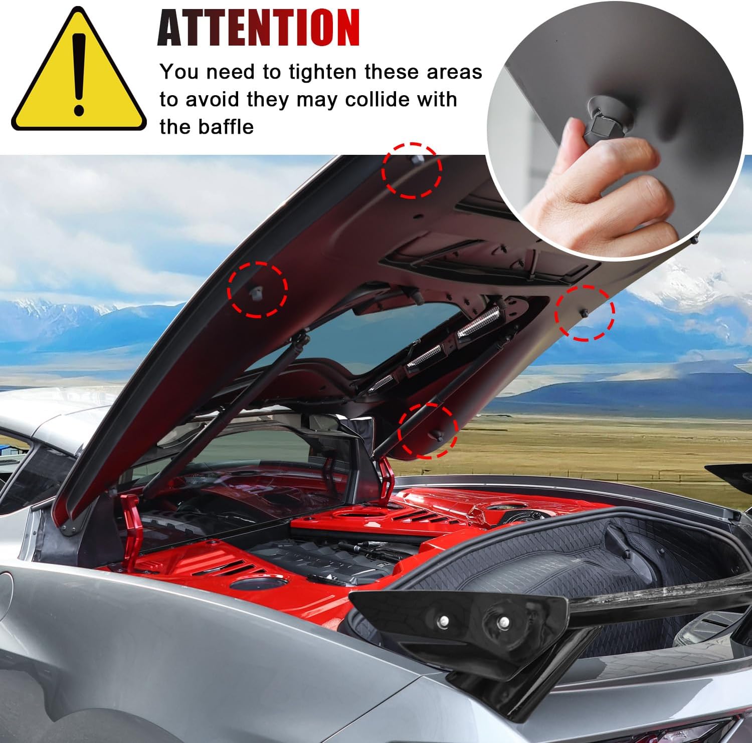 Engine Compartment Decorative Panel Cover Surround Overlay Compatible with for 2020-2024 Chevy C8 Corvette Stingray E-Ray Z51 Z06 Coupe Engine Bay Guard Protector Engine Hood Trim Cover