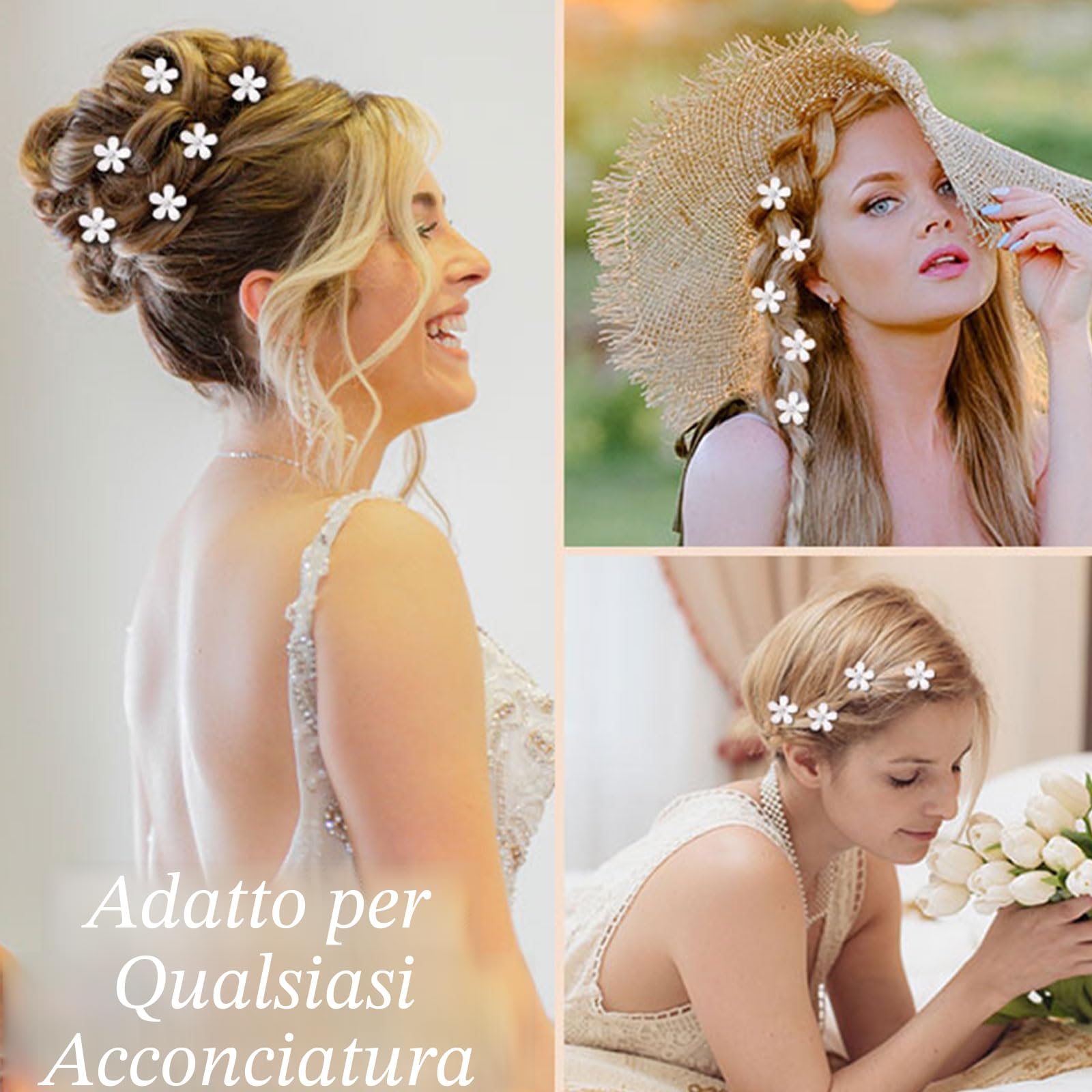 Mezrkuwr 10 Mini Fermagli per Capelli Bianchi con Strass - Graziosi Accessori Decorativi per Acconciature da Sposa - Forcine Floreali