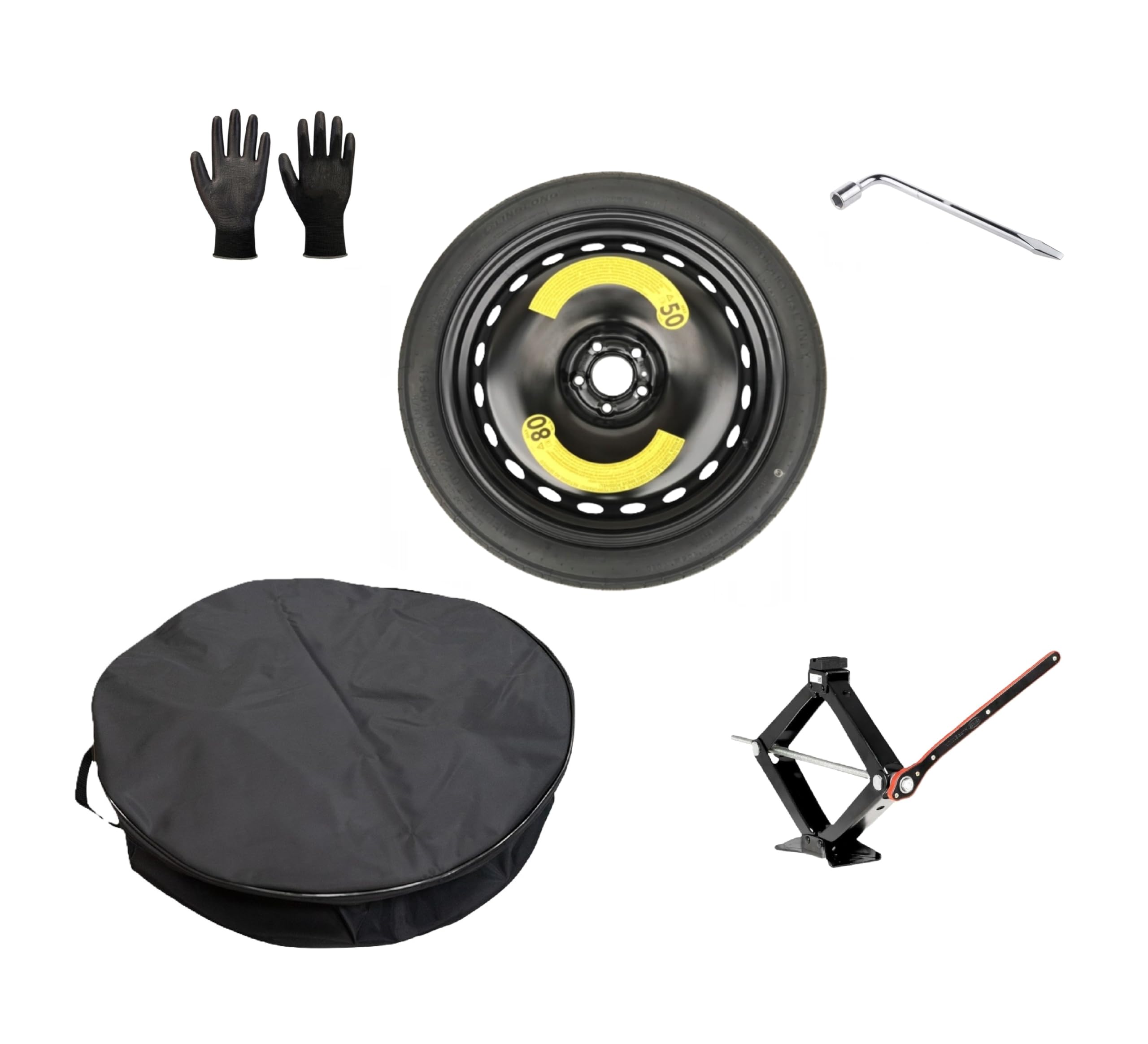 Kit de rueda de repuesto de 20 pulgadas, compatible con BMW X5 (G5X) con gato, llave, guantes y bolsa 145/65R20