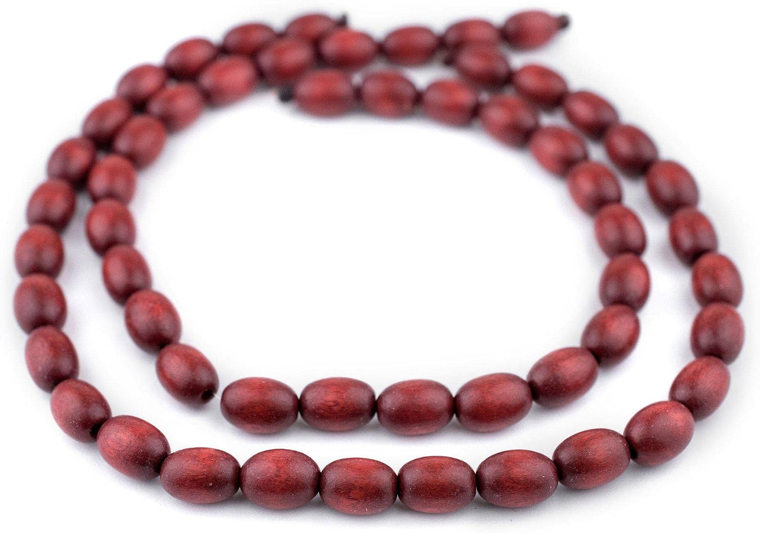 The Bead Chest Cherry Red Oval Natural Wood Beads (15x10mm): Organic Eco-Friendly Wooden Bead Strand for DIY Jewelry, Crafts, Necklace and Bracelet Making